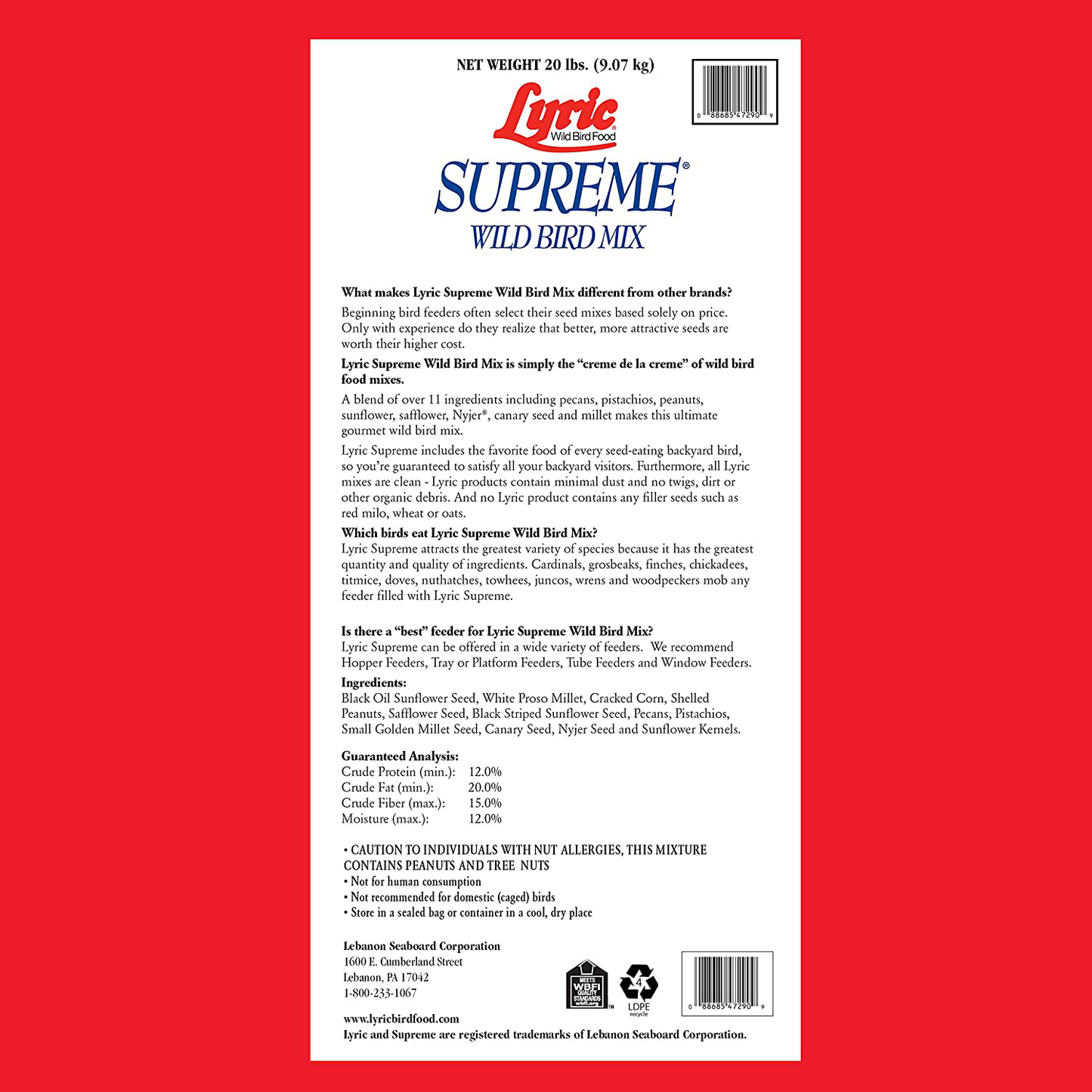 Lyric 2647418 Supreme Wild Bird Mix - 20 Lb Animals & Pet Supplies > Pet Supplies > Bird Supplies > Bird Food Lyric   