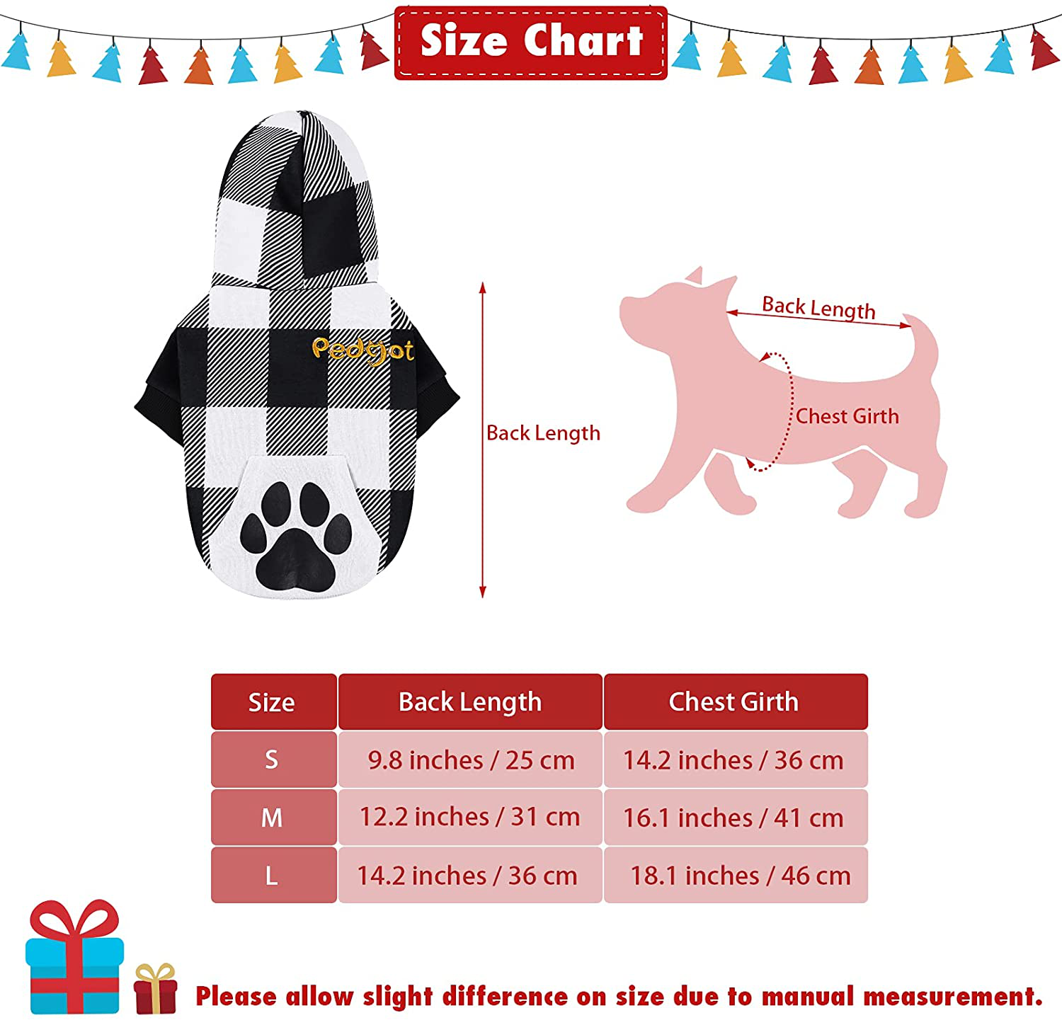 Pedgot Plaid Dog Hoodie Pet Clothes with Hat Pet Sweaters for Dogs Puppies Cats Clothes with Dog Footprints Patterns Pocket, Warm, Soft and Breathable Animals & Pet Supplies > Pet Supplies > Dog Supplies > Dog Apparel Pedgot   