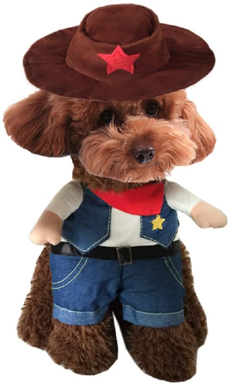 NACOCO Cowboy Dog Costume with Hat Dog Clothes Halloween Costumes for Cat and Small Dog