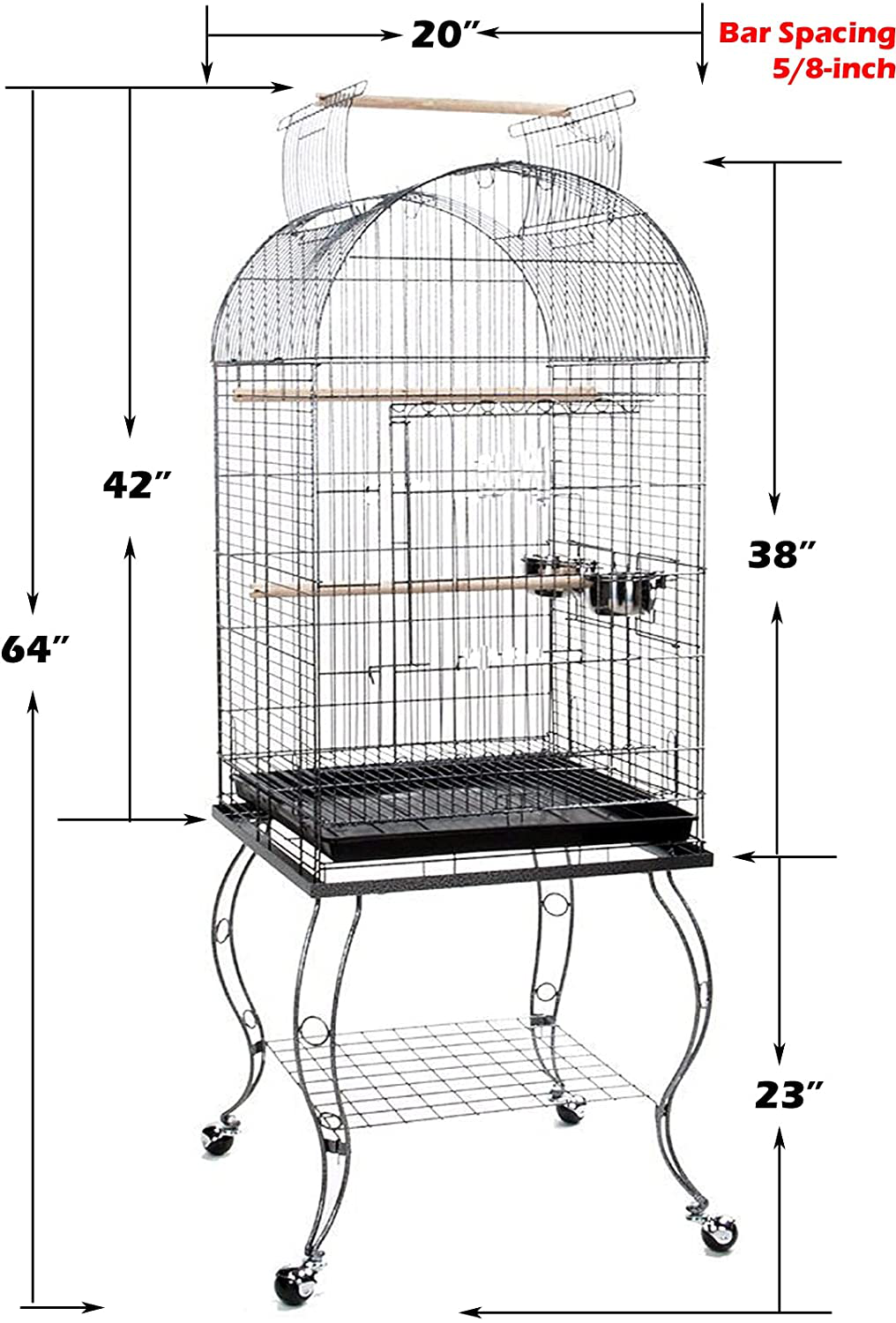 Mcage Large 20-Inch Open Plays Dome Top 5/8 Inch Bar Spacing Lovebird Cockatiel Cockatiels Parakeets Cage Stainless Steel Cups Removable Stand Animals & Pet Supplies > Pet Supplies > Bird Supplies > Bird Cages & Stands Mcage   