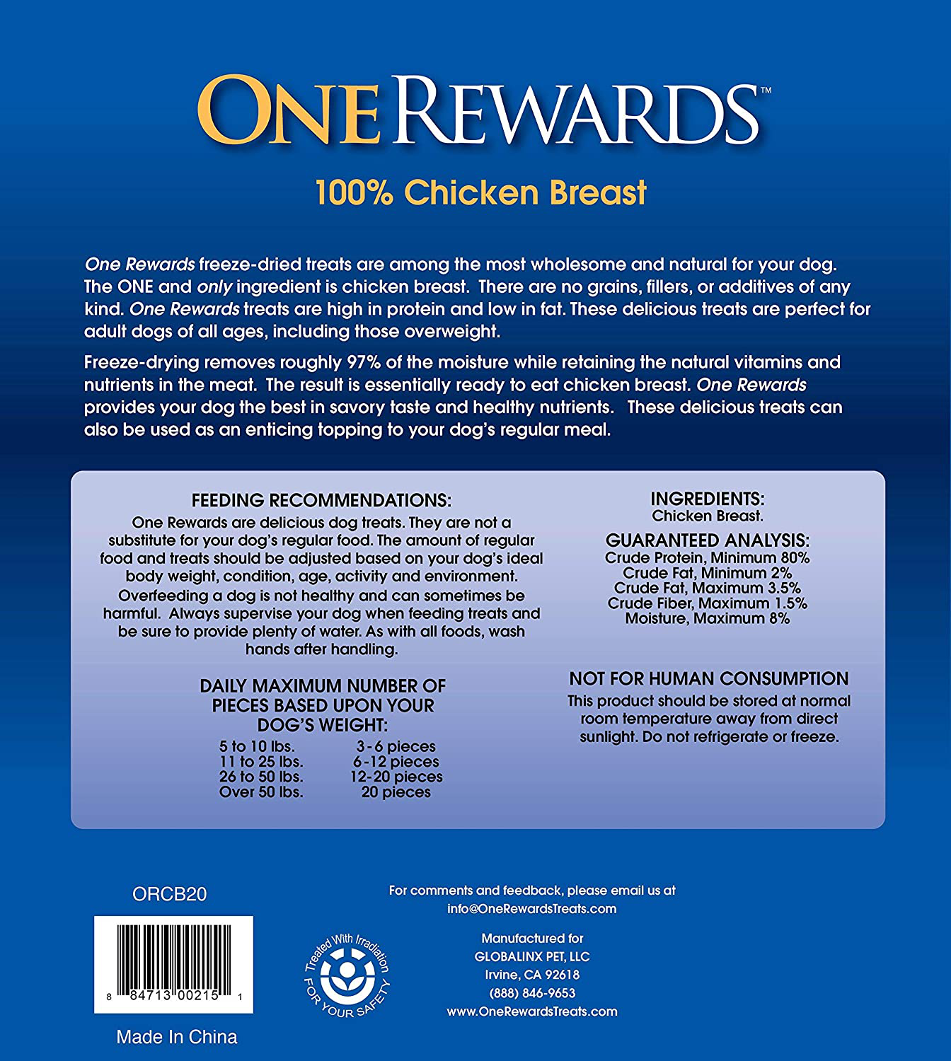 One Rewards Freeze Dried Dog Treats, Chicken Breast, 20 Oz. Animals & Pet Supplies > Pet Supplies > Small Animal Supplies > Small Animal Treats One Rewards   