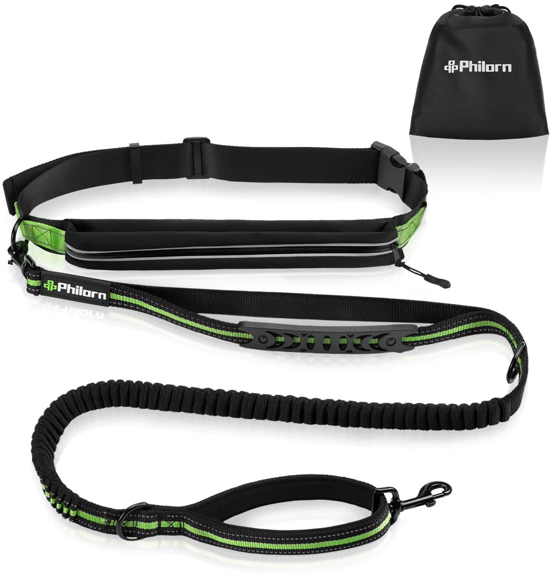 PHILORN Hands Free Dog Leash for Running, Jogging | Reflective Stitching, Adjustable Waist Belt(24"-47"), Phone Pouch, Shock Absorbing Dual Handle Bungee(47"-67") for up to 150Lbs Large Dog Animals & Pet Supplies > Pet Supplies > Dog Supplies > Dog Treadmills PHILORN Green  