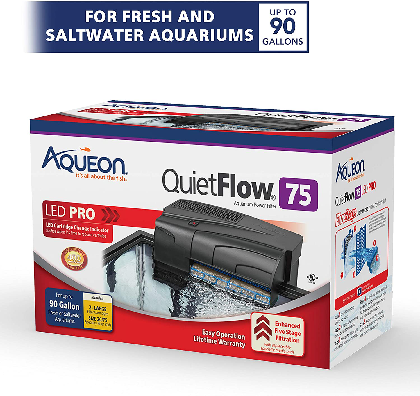 Aqueon Quietflow LED PRO Aquarium Power Filter, Size 75