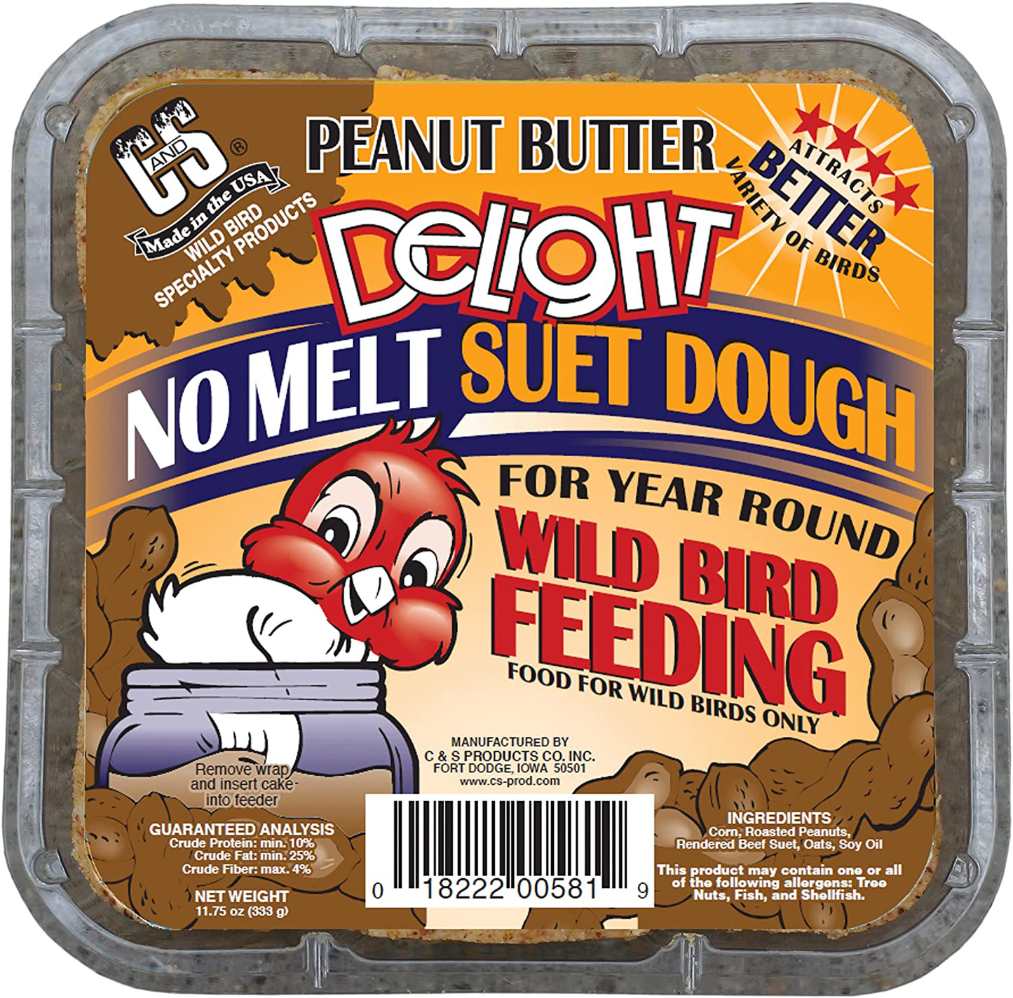 C&S No Melt Suet Dough Delights for Wild Birds, 12 Pack