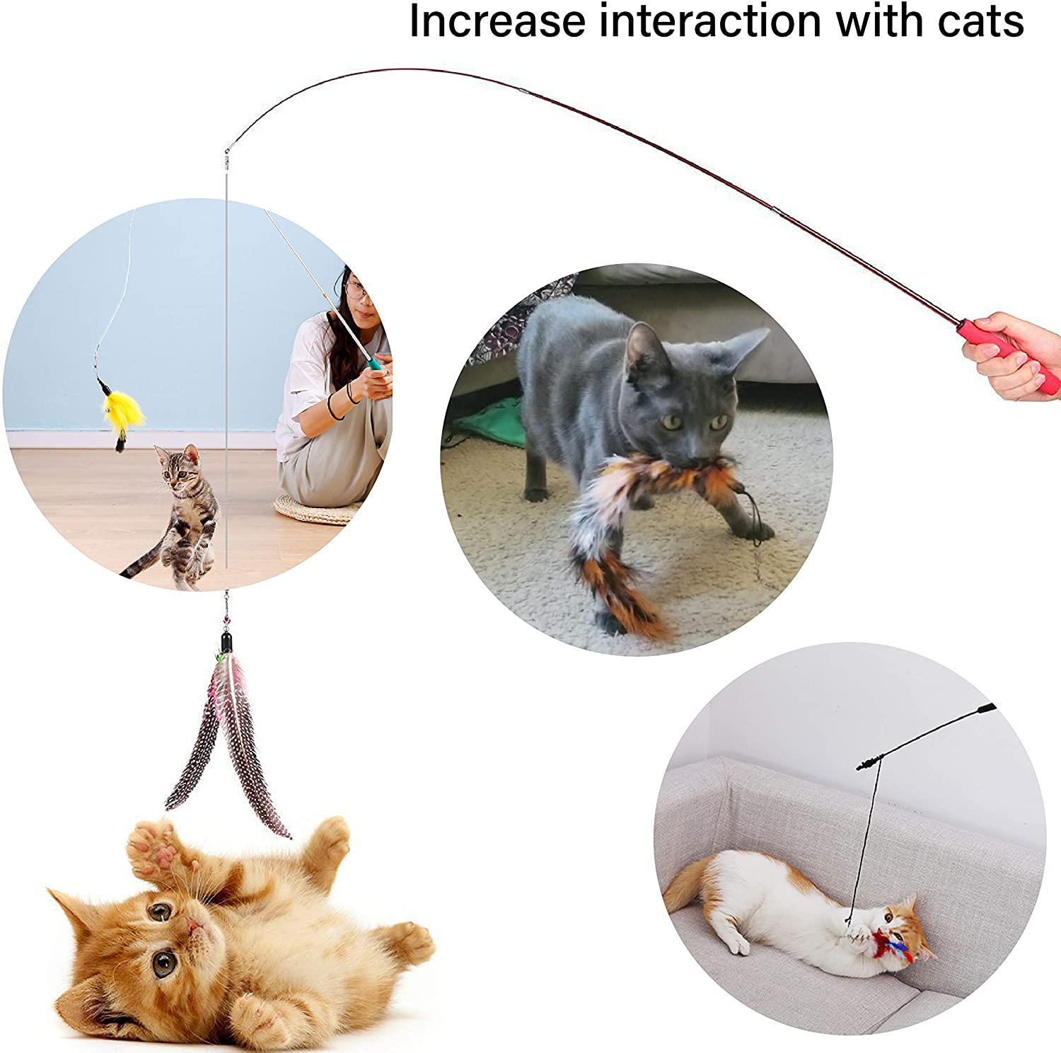 Cat Feather Toys 9 Piece Set, for Indoor Cats 1Pcs Retractable Cat Wan –  KOL PET