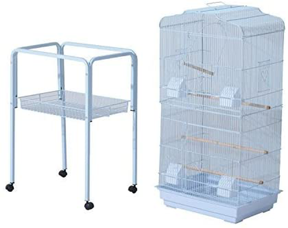 Pawhut 63" Metal Indoor Bird Cage Starter Kit with Detachable Rolling Stand, Storage Basket, and Accessories, White Animals & Pet Supplies > Pet Supplies > Bird Supplies > Bird Cages & Stands PawHut   