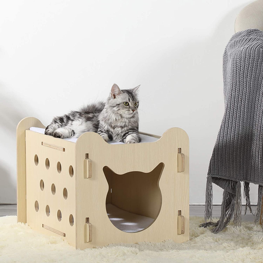 Petsfit Cat House Thicken Wood Indoor Cat Shape Door with Fleece Soft Cat Bed and Observation Hole Animals & Pet Supplies > Pet Supplies > Dog Supplies > Dog Houses Petsfit   