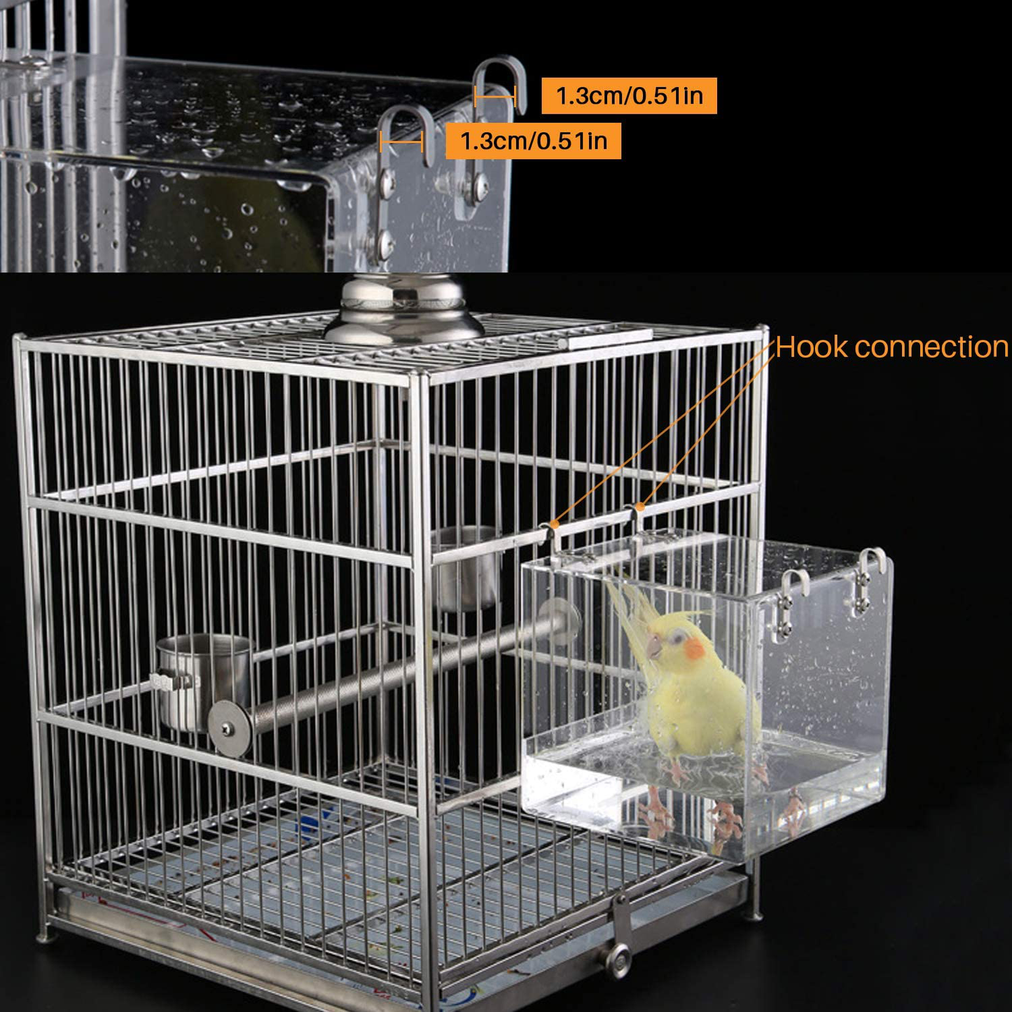 HOSUKKO Bird Bath for Cage Clear Bird Bathtub Parrot Parakeets Shower No Mess Bird Feeder for Cage Bathtub Box for Small Bird Parrot with 4 Hooks Animals & Pet Supplies > Pet Supplies > Bird Supplies > Bird Gyms & Playstands HOSUKKO   