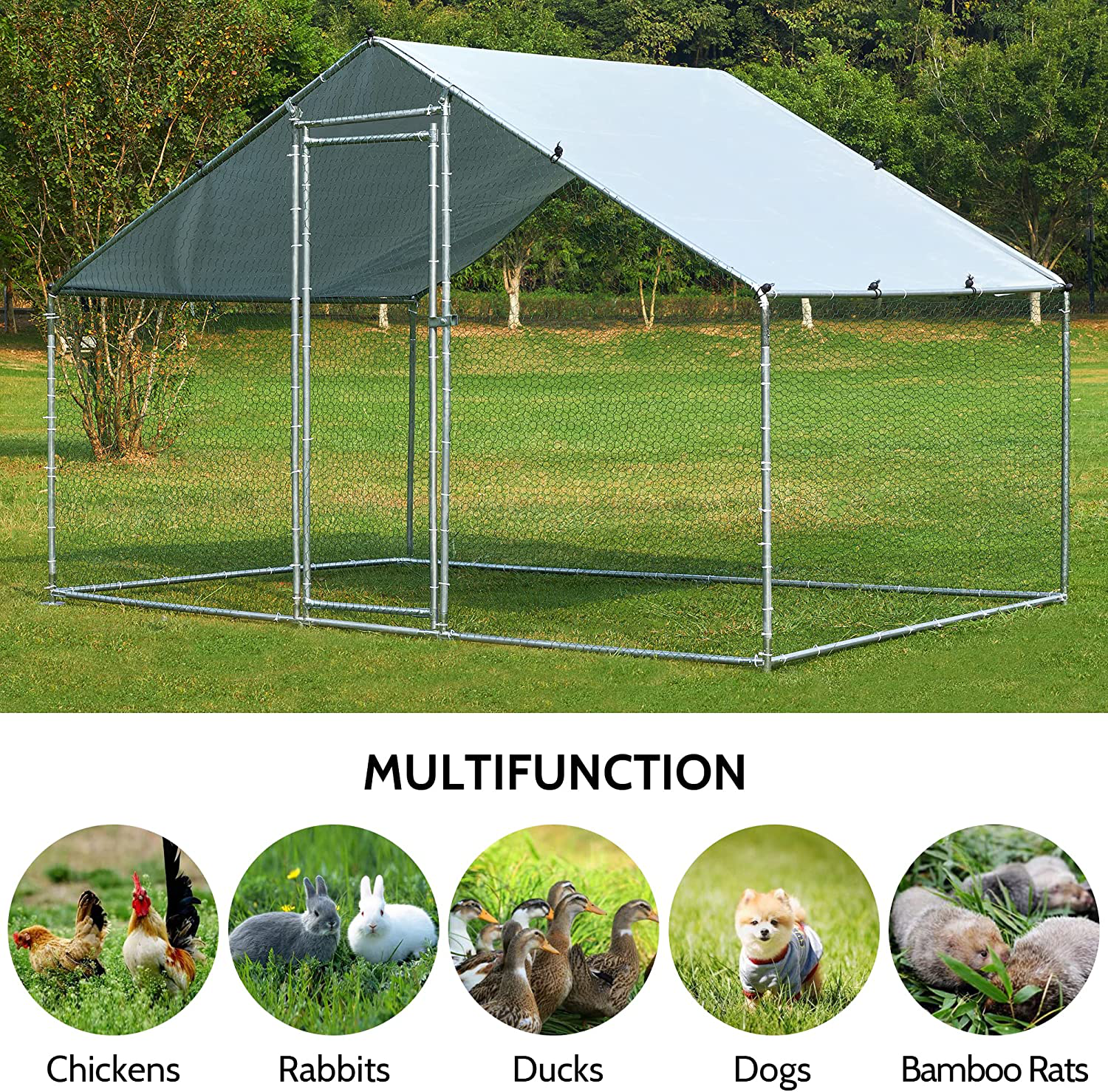 TOETOL Extra Large Metal Chicken Coop Walkin Poultry Cage Hen Run House Rabbits Habitat Cage Spire Shaped Coops Animals & Pet Supplies > Pet Supplies > Dog Supplies > Dog Kennels & Runs TOETOL   