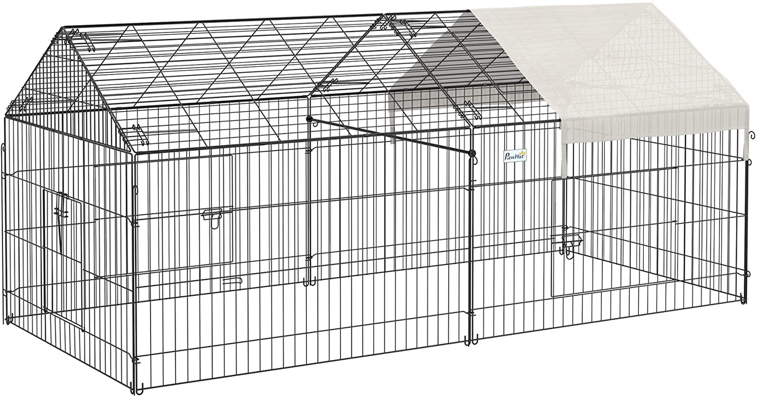Pawhut 87” X 41” Outdoor Metal Pet Enclosure Small Animal Playpen Run for Rabbits, Chickens, Cats, Small Animals