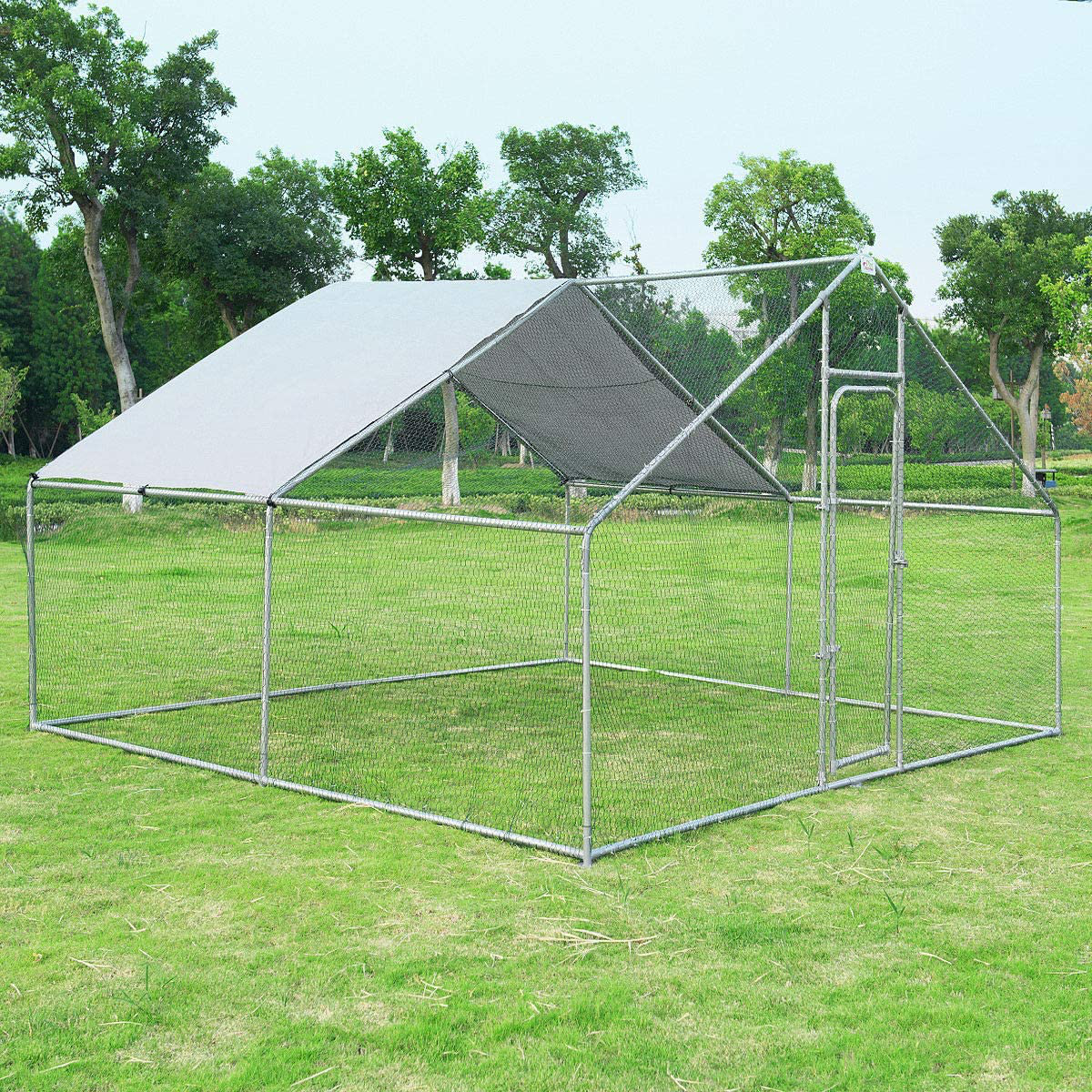 Large Metal Chicken Coop Walk-In Chicken Coops Run House Shade Cage with Waterproof and Sun Protection Cover for Outdoor Backyard Farm Use (13 X 13Ft) Animals & Pet Supplies > Pet Supplies > Dog Supplies > Dog Kennels & Runs Giantex 10 x 13 x 6.4ft  