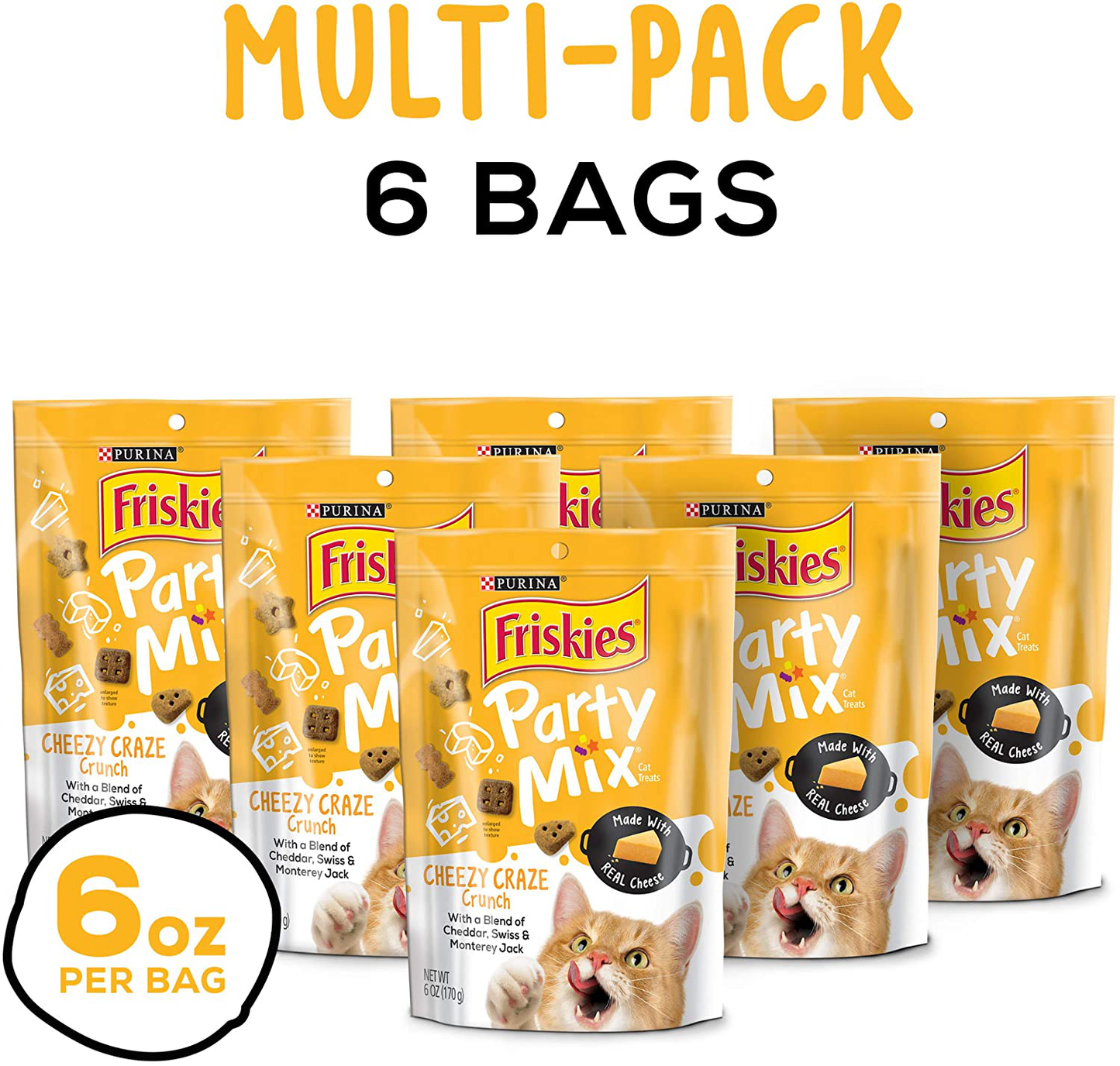 Purina Friskies Made in USA Cat Treats; Party Mix Cheezy Craze Crunch - (6) 6 Oz. Pouches Animals & Pet Supplies > Pet Supplies > Cat Supplies > Cat Treats Purina Friskies   