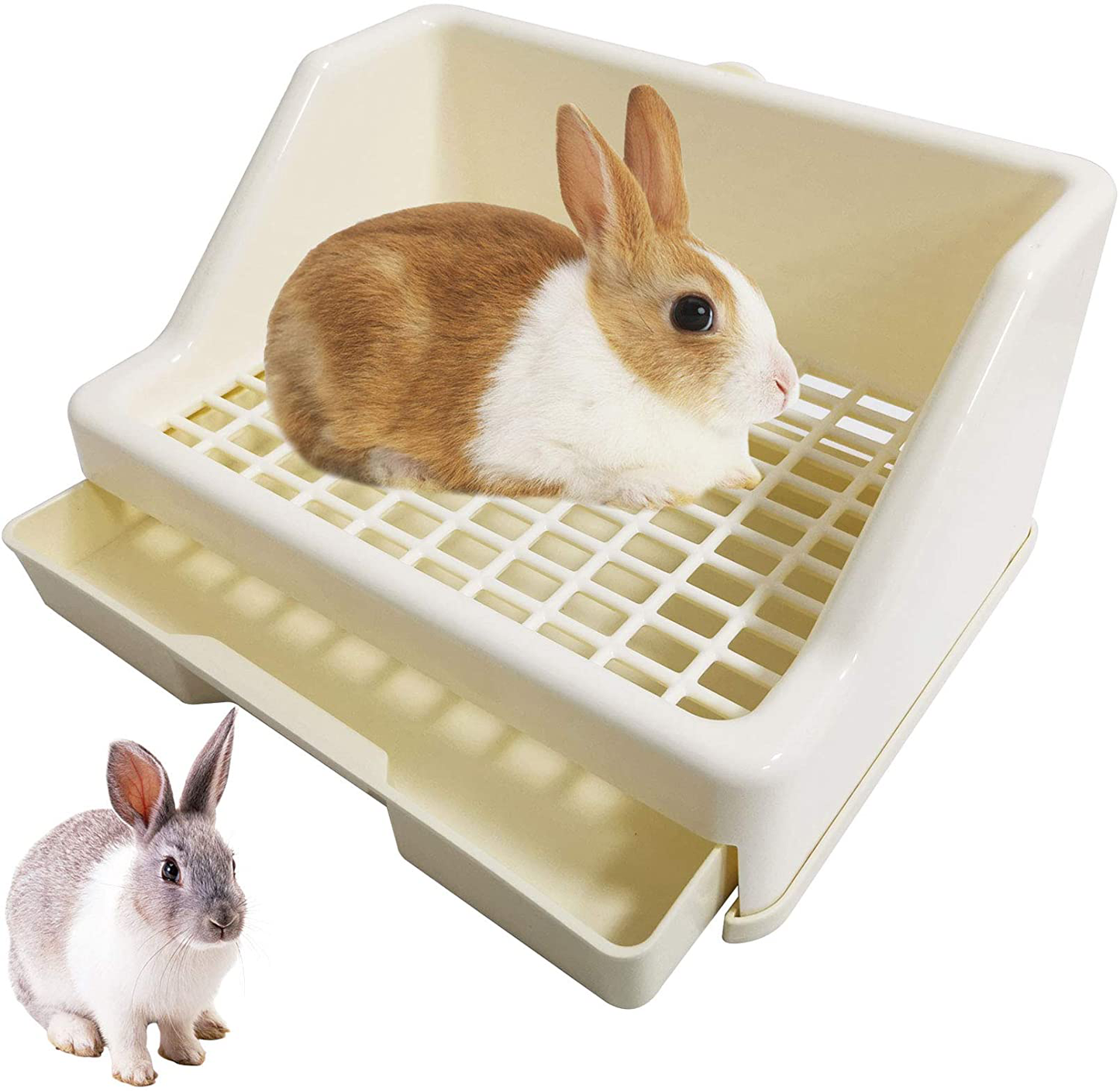 Kathson Rabbit Litter Box Trainer Small Animal Potty Corner Toilet with Drawer Pet Cage Pan Litter Bedding Box for Adult Guinea Pig Hamster Bunny Ferret Galesaur Mouse Squirrel Animals & Pet Supplies > Pet Supplies > Small Animal Supplies > Small Animal Bedding kathson White  