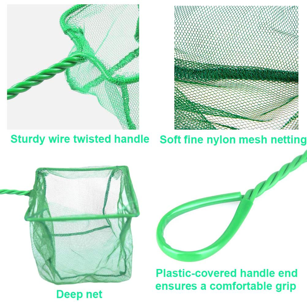 Aquarium Net Fine Mesh Small Fish Catch Net with Plastic Handle - Green