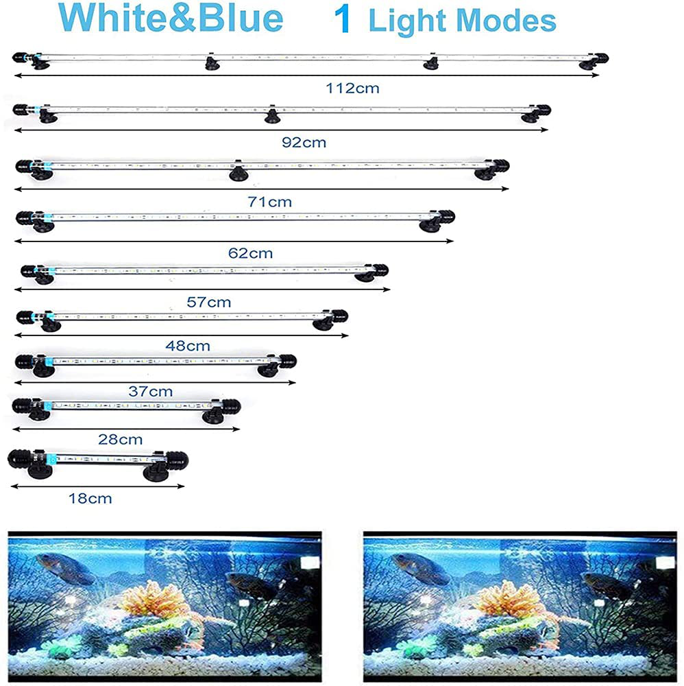 MLJ LED Aquarium Light, 7-44 Inch Waterproof Fish Light White with Blue, RGB Underwater Lamp Submersible LED Light for Fish Tank