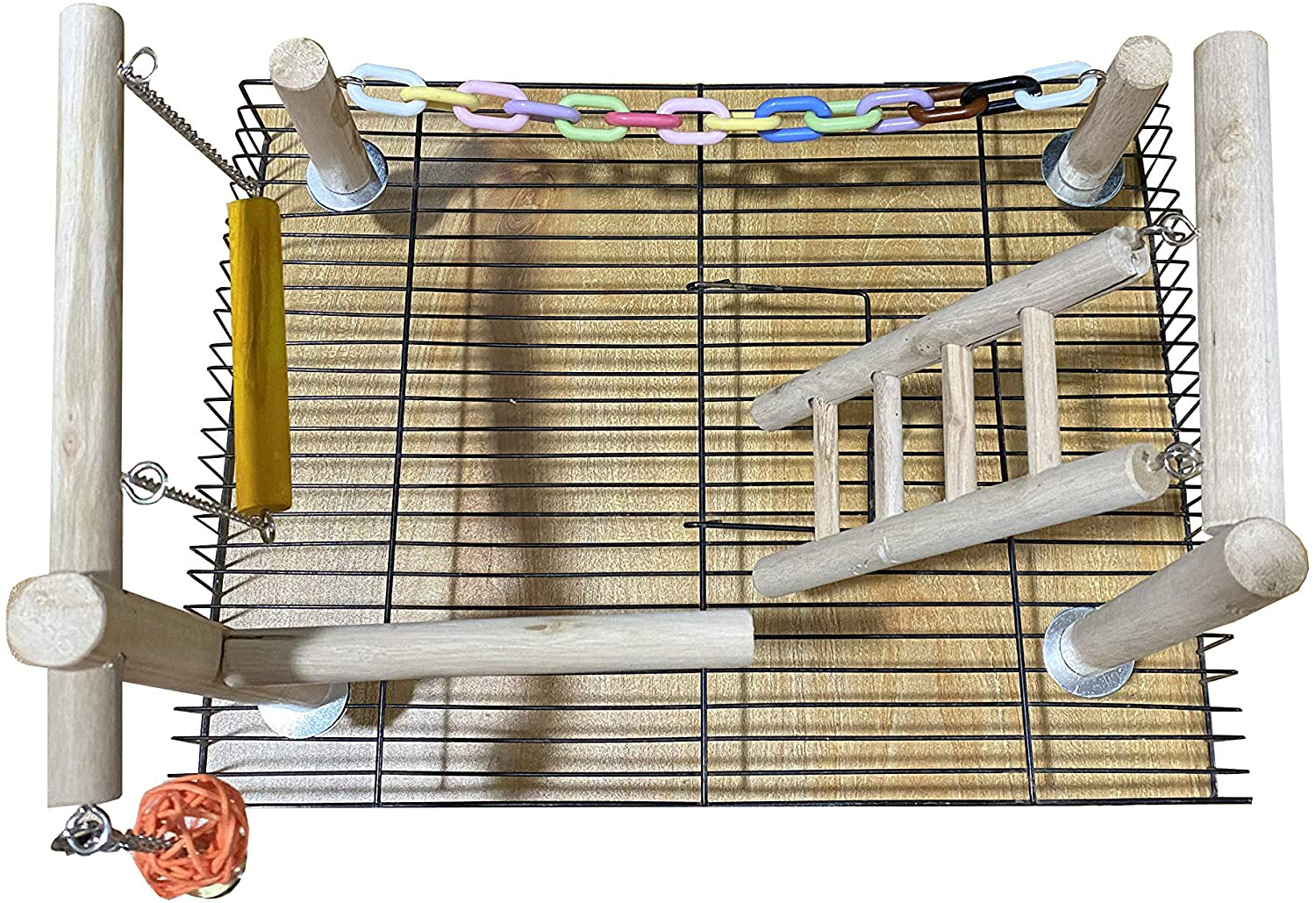MINORPET Bird Cage Top Play Stand Ladder Swing Perches Stands Wood Play Gyms Playground and Bird Swing Conure for Green Cheeks, Baby Lovebird, Small Cockatoo Bird Cage Chewing Toys Sets
