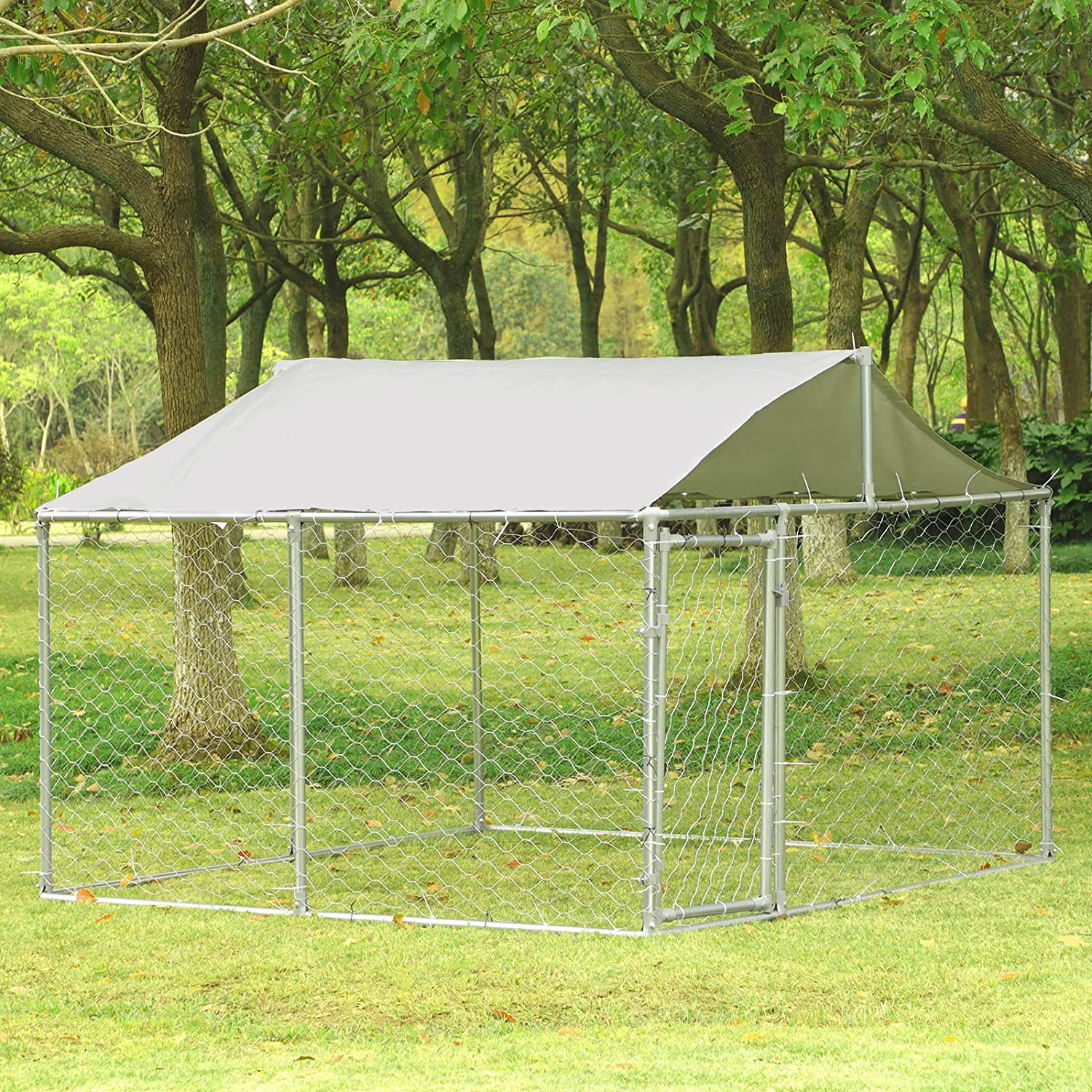 LEISU Outdoor Heavy Duty Dog Houses Dog Kennel with Water Resistant Cover Dog Cage Pet Resort Steel Fence with Mesh Sidewalls Secure Lock