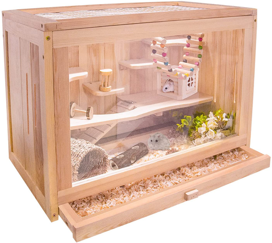 Rubor Wooden Hamster Cage Small Animal Habita for Rabbits Guinea Pigs Chinchillas with Openable Roof and Large Acrylic Sheets, 2-Level No Paint and Protect Small Pets from Cats and Dogs Animals & Pet Supplies > Pet Supplies > Small Animal Supplies > Small Animal Habitats & Cages Rubor   