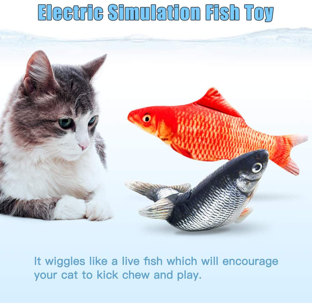 TOOGE 2 Pack 11" Electric Moving Fish Cat Toy Realistic Interactive Flopping Fish Cat Kicker Catnip Toys for Indoor Cats Pets Kitten (Black) Animals & Pet Supplies > Pet Supplies > Cat Supplies > Cat Toys TOOGE   
