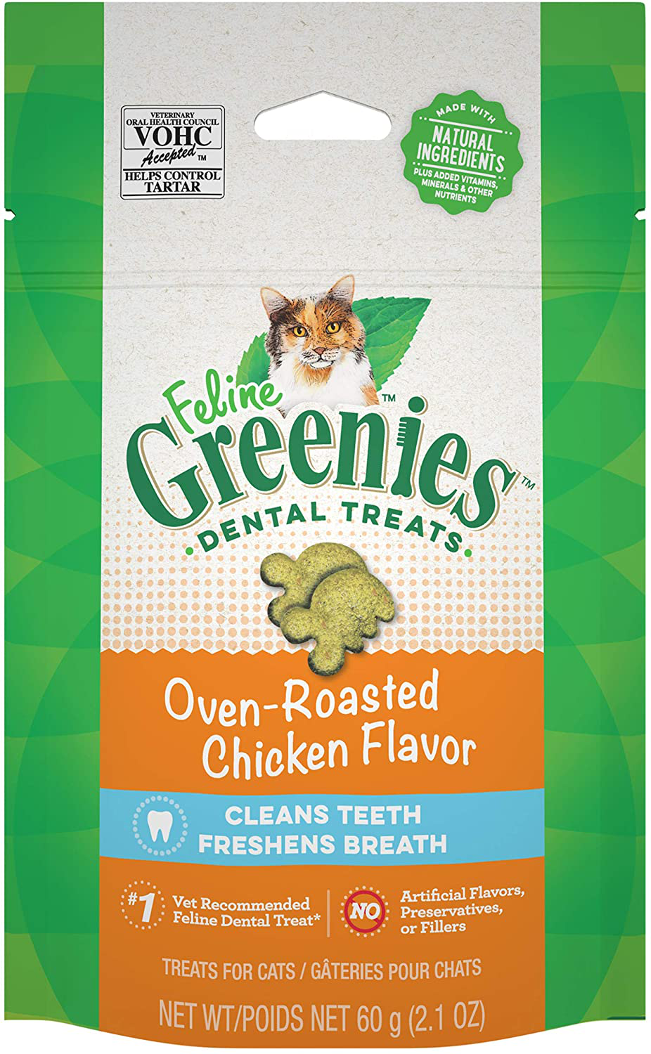 FELINE GREENIES Natural Dental Care Cat Treats, Chicken Flavor, All Bag Sizes