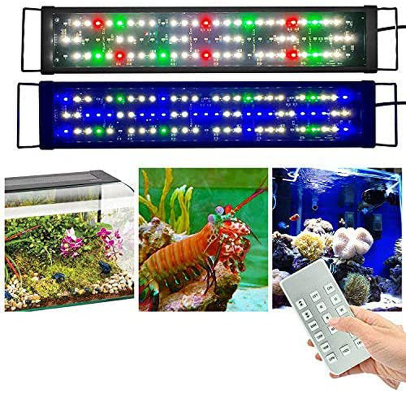 KZKR Upgraded Aquarium Light 11 to 78 Inch Full Spectrum Fish Tank Light Adjustable Remote Control Hood Lamp Lighting for Freshwater Saltwater Marine, White and Blue