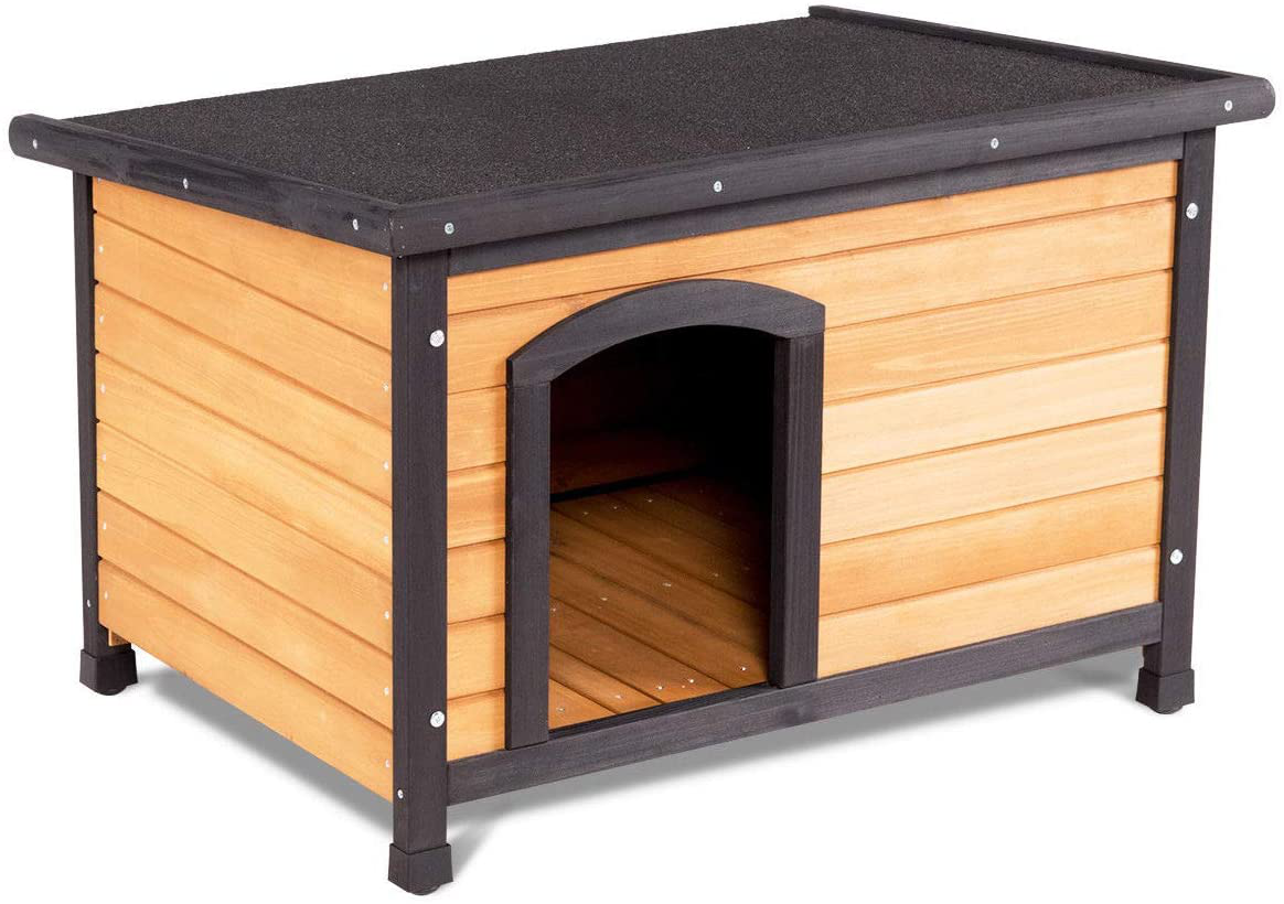 Tangkula Wooden Dog House Outdoor & Indoor Large Pet Shelter Pet House Home Extreme Weather Resistant Wood Log Cabin Dog House 2 Size Adjustable Feet (M/L) Animals & Pet Supplies > Pet Supplies > Dog Supplies > Dog Houses Tangkula   