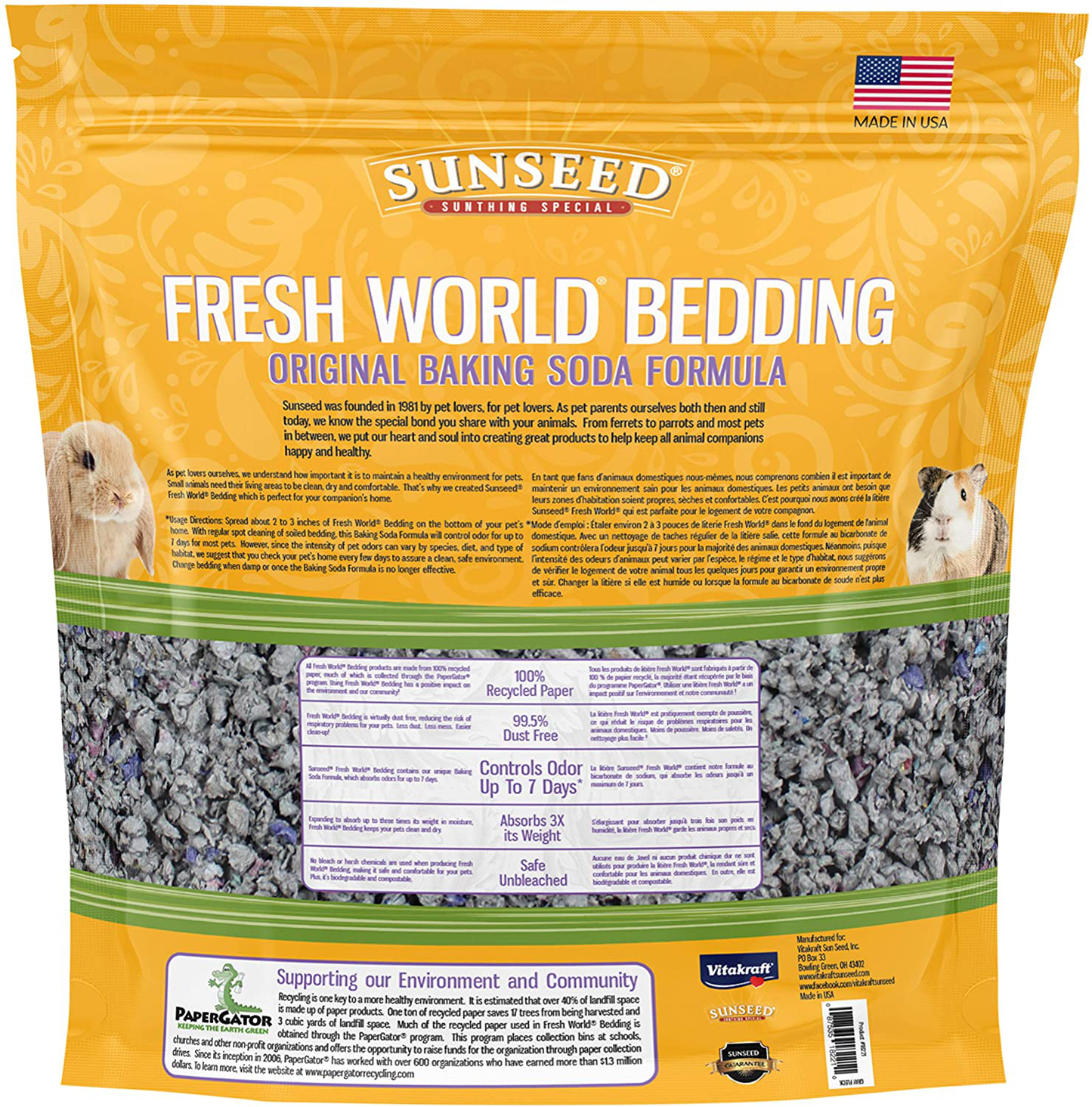 Sunseed 18221 Fresh World Bedding for Small Animals, Original Gray - 975 Cubic Inch Animals & Pet Supplies > Pet Supplies > Small Animal Supplies > Small Animal Bedding Sunseed   