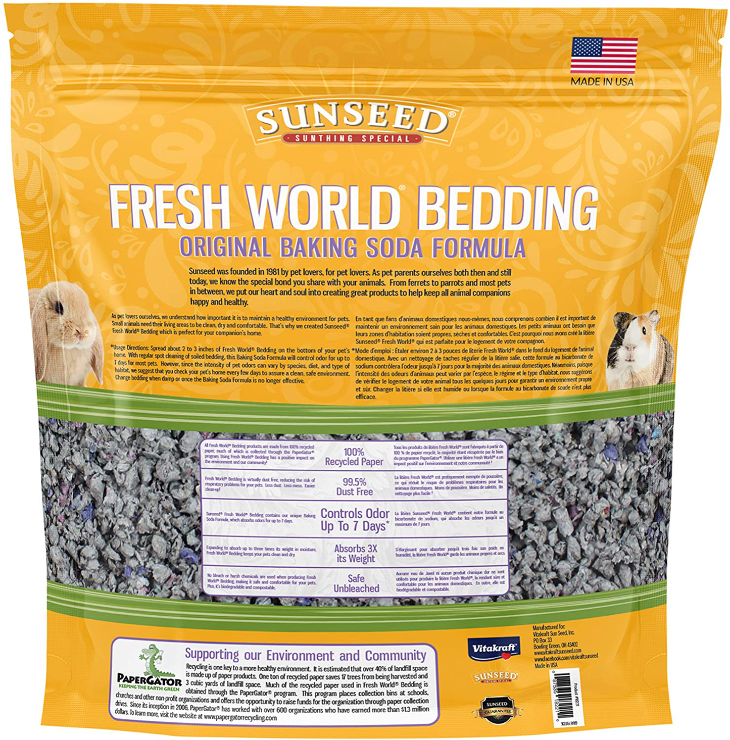 Sunseed 18221 Fresh World Bedding for Small Animals, Original Gray - 975 Cubic Inch
