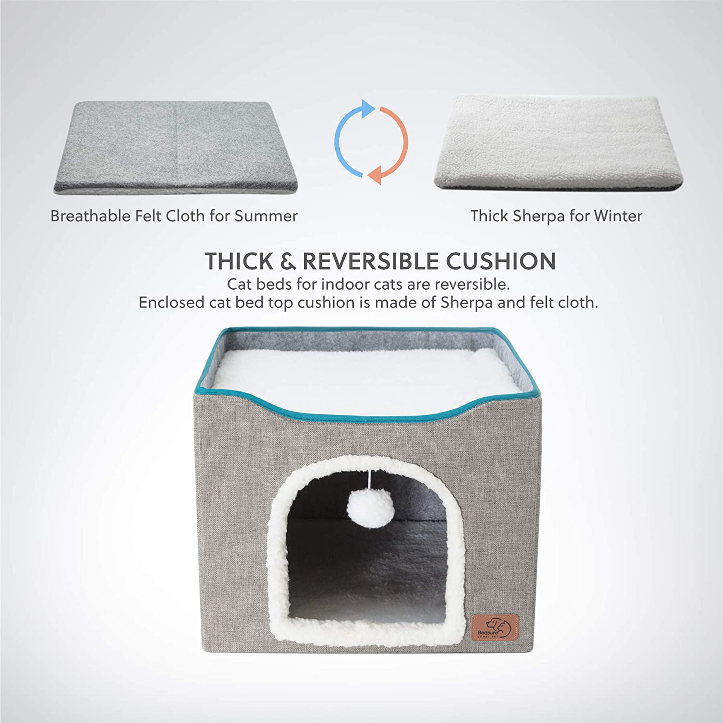 Bedsure Cat Beds for Indoor Cats - Large Cat Cave for Pet Cat House with Fluffy Ball Hanging and Scratch Pad, Foldable Cat Hidewawy,16.5X16.5X14 Inches Animals & Pet Supplies > Pet Supplies > Cat Supplies > Cat Furniture Bedsure   