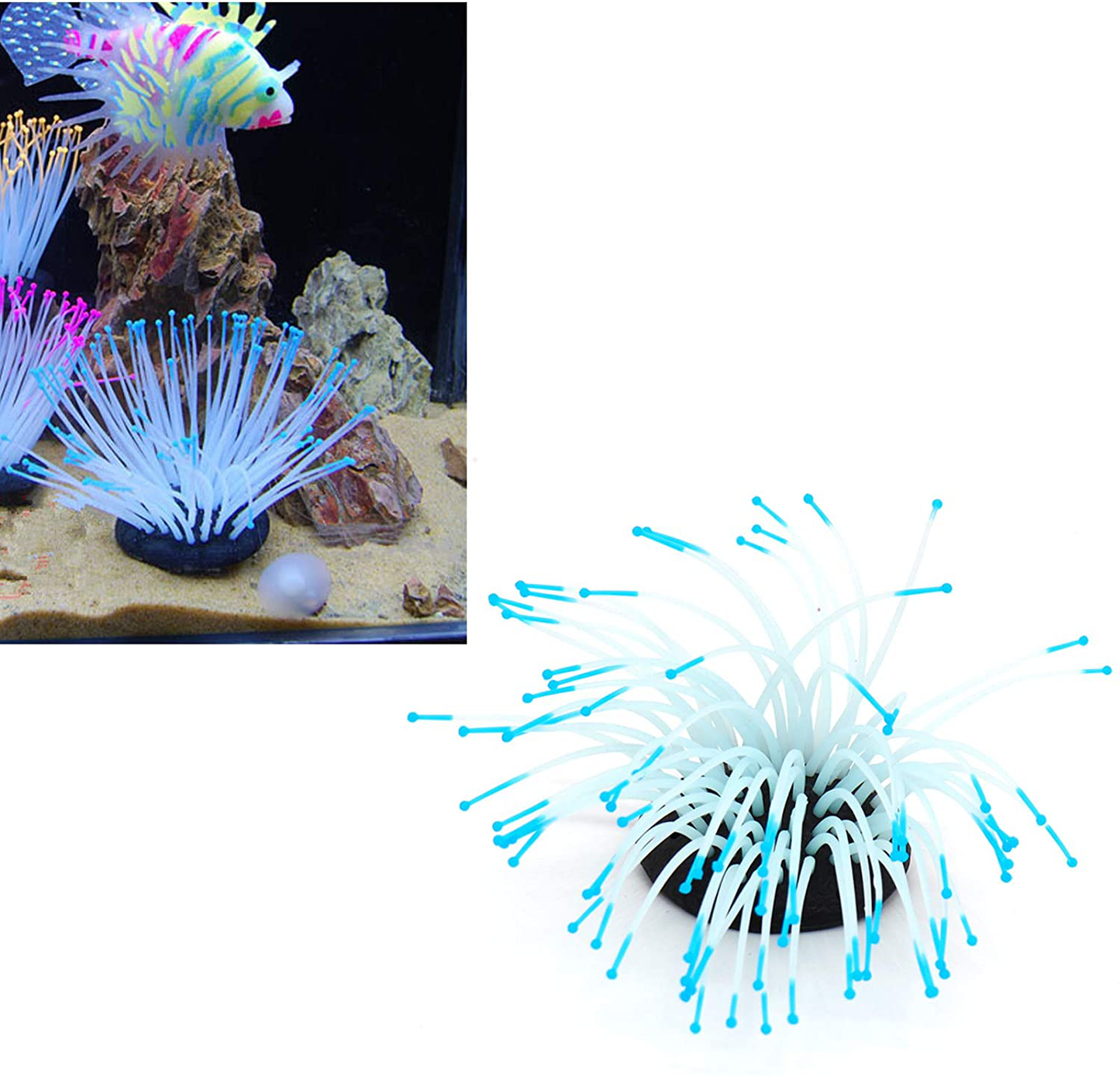 Besimple Artificial Luminous Sea Anemone, Simulation Silicone Coral Plants Ornament Glowing Sea Anemone with Suction Cup for Aquarium Fish Tank Decoration Animals & Pet Supplies > Pet Supplies > Fish Supplies > Aquarium Decor Besimple   