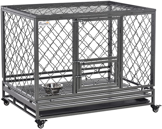 Pawhut Heavy Duty Dog Crate Cage Kennel W/Removable Tray Wheels & Lockable Door Indoor & Outdoor Animals & Pet Supplies > Pet Supplies > Dog Supplies > Dog Kennels & Runs Aosom LLC 42.5" x 30" x 34.25"  