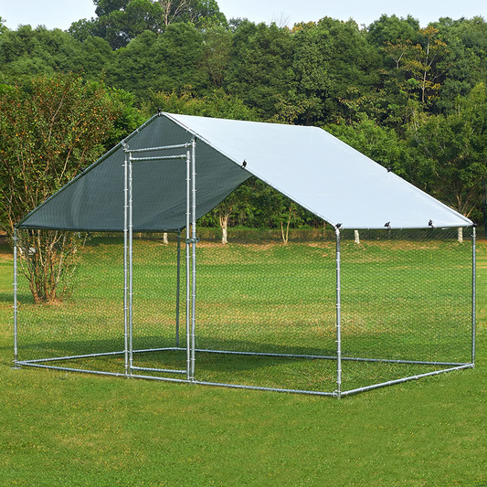 TOETOL Extra Large Metal Chicken Coop Walkin Poultry Cage Hen Run House Rabbits Habitat Cage Spire Shaped Coops Animals & Pet Supplies > Pet Supplies > Dog Supplies > Dog Kennels & Runs TOETOL 6.5' L x 9.8' W x 6.5' H  