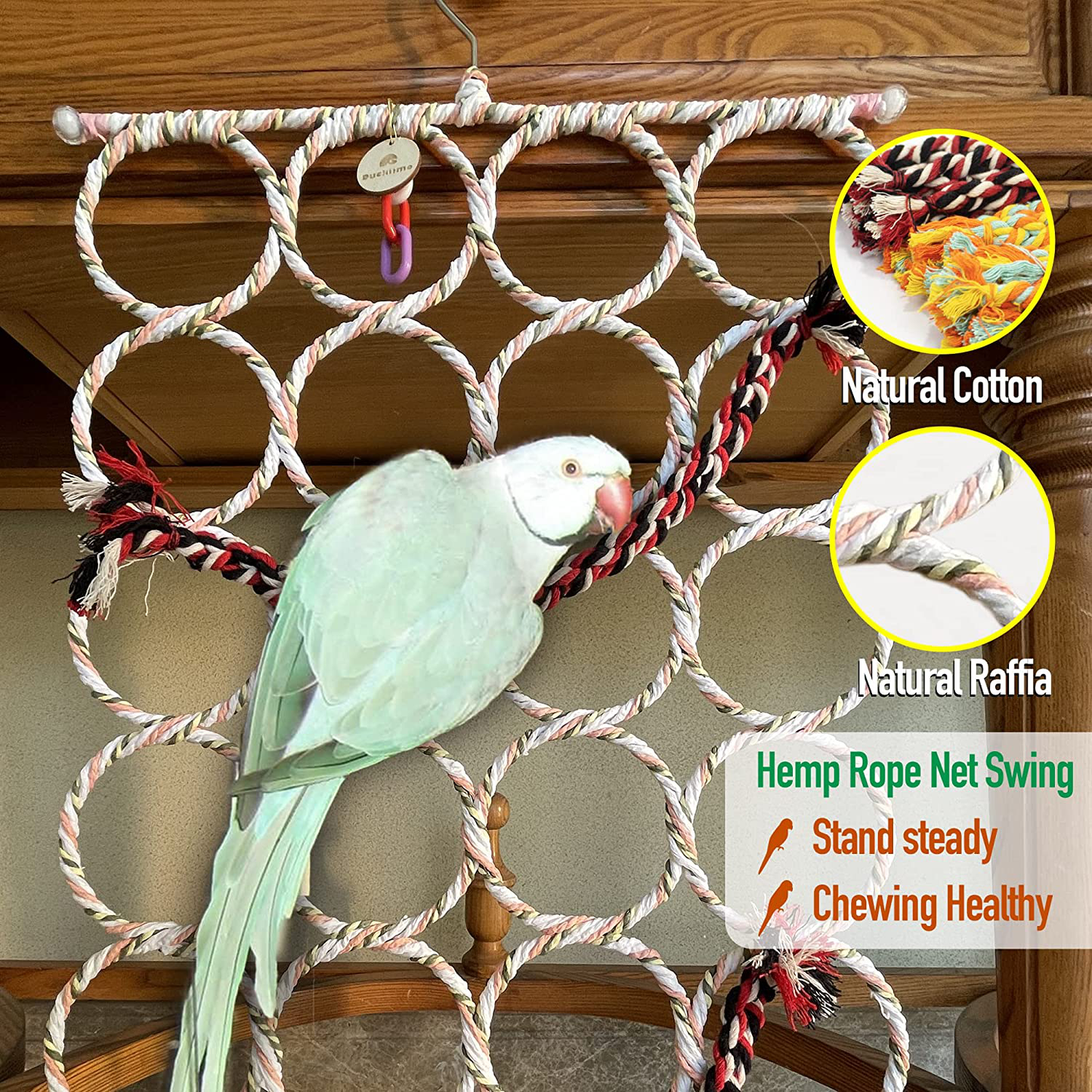 Duckiimo 3Pack Parrot Climbing Net Toys-Bird Rope Ladder Bungee Toy-Bird Swing Hanging Cage-Perch Stand Chew Toys for Parrot, Cockatiel, Parakeets, Cockatoos, Budgies, Conure, Macaw