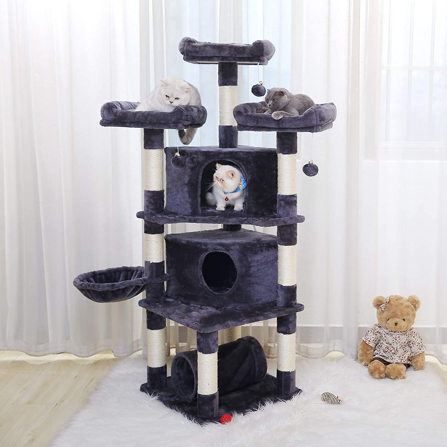 Hey-Brother 65" Extra Large Multi-Level Cat Tree Condo Furniture with Sisal-Covered Scratching Posts, 2 Bigger Plush Condos, Perch Hammock for Kittens, Cats and Pets Animals & Pet Supplies > Pet Supplies > Cat Supplies > Cat Furniture Hey-brother   