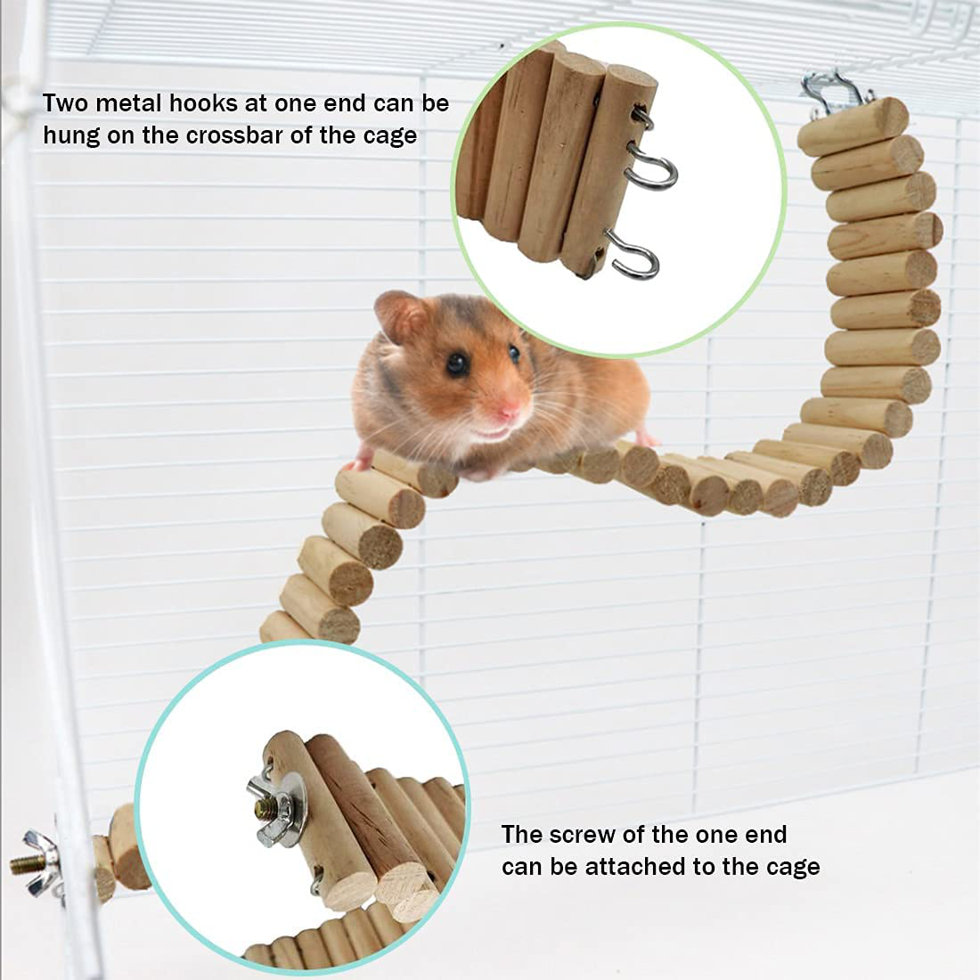 Hamiledyi Hamster Suspension Bridge,Natural Wooden Rat Bendable Ladder Mouse Long Climbing Ladder Rodents Chew Toys Cage Accessories for Dwarf Hamster Mice Gerbil Chinchilla Chipmunk