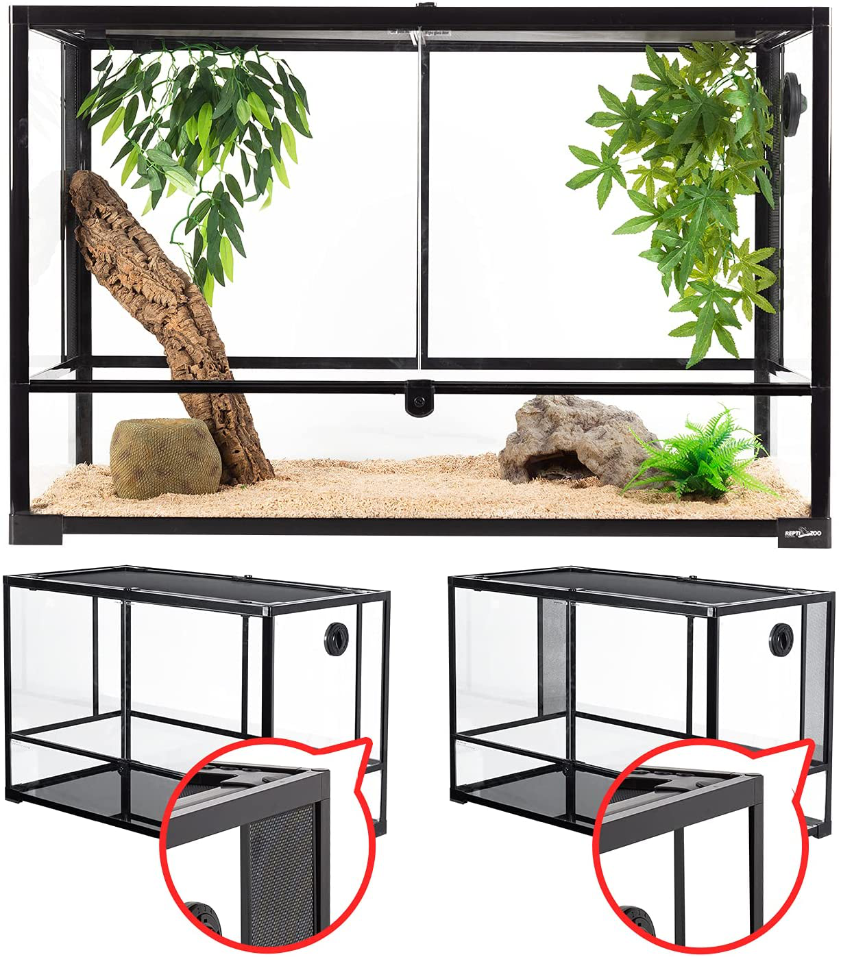 REPTI ZOO 67 Gallon Reptile Large Glass Terrarium 2 in 1 Side Meshes and Side Glasses Double Hinge Door with Screen Ventilation Reptile Terrarium 36" X 18" X 24"(Knock-Down) Animals & Pet Supplies > Pet Supplies > Reptile & Amphibian Supplies > Reptile & Amphibian Habitat Accessories REPTI ZOO   