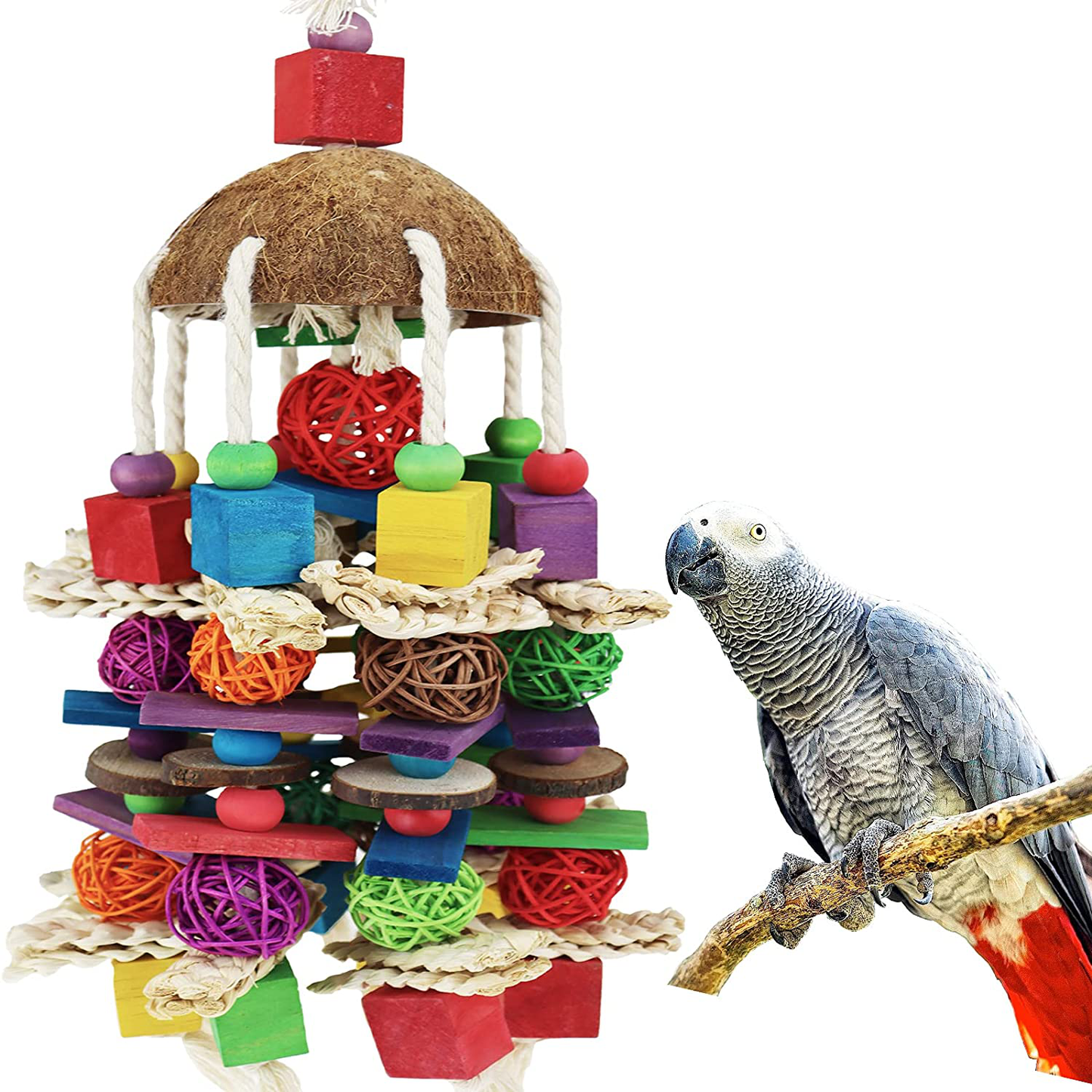 G-HY Large Parrot Bird Toys- Natural Wood Bird Block Toys Bird Chewing Toy Hanging Bird Bite Toys for Macaws African Grey Parrot Cockatiel Conures Cockatiels Big & Medium Birds Animals & Pet Supplies > Pet Supplies > Bird Supplies > Bird Toys G-HY   