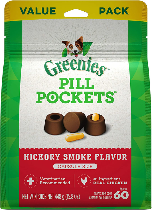 GREENIES Pill Pockets Natural Dog Treats, Capsule Size, Hickory Smoke Flavor Animals & Pet Supplies > Pet Supplies > Small Animal Supplies > Small Animal Treats Greenies Dog & Cat Treats 15.8 Ounce.  