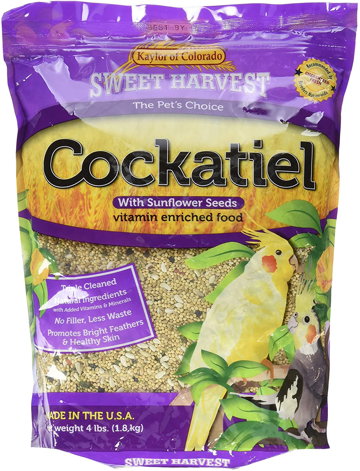 Sweet Harvest Cockatiel Bird Food (With Sunflower Seeds), 4 Lbs Bag - Seed Mix for Cockatiels