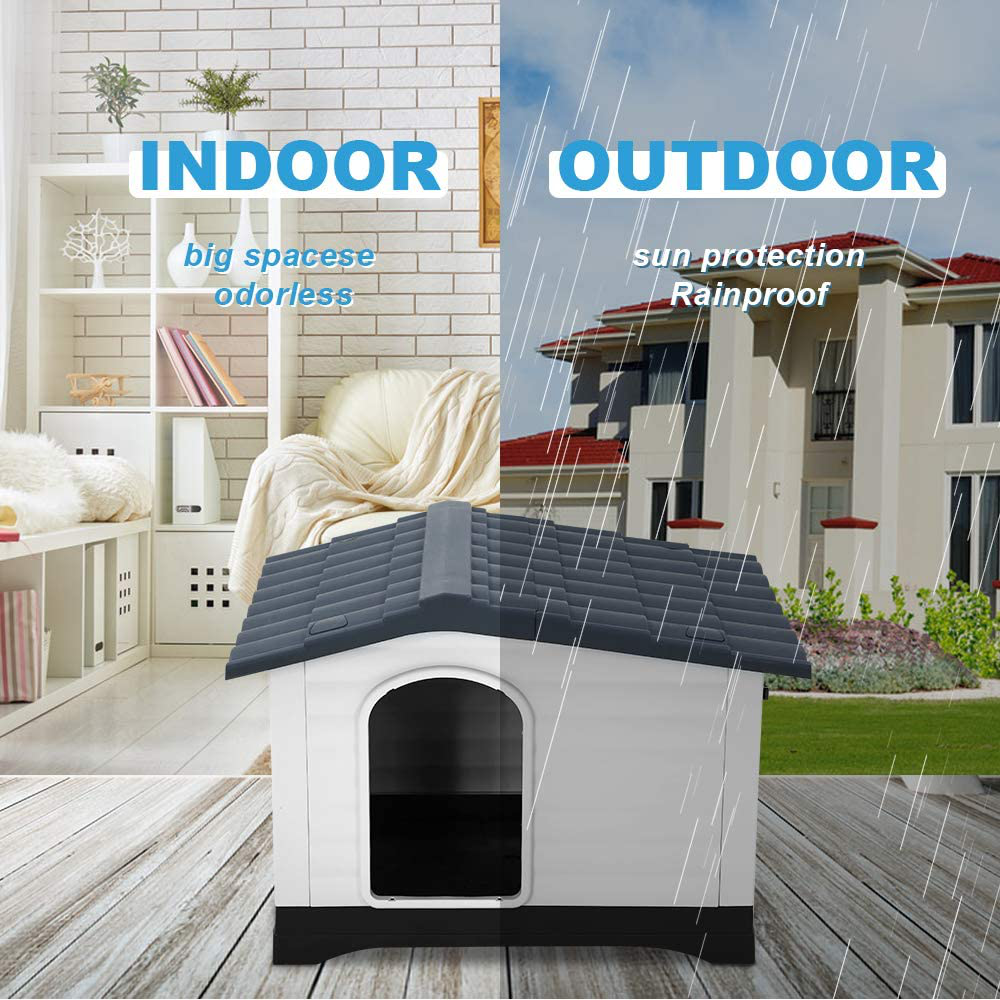 Dog House, Large Dog House for Small Medium Large Dogs, Water Resistant Ventilate Plastic Durable Indoor Outdoor Pet Shelter Kennel with Air Vents and Elevated Floor, Easy to Assemble
