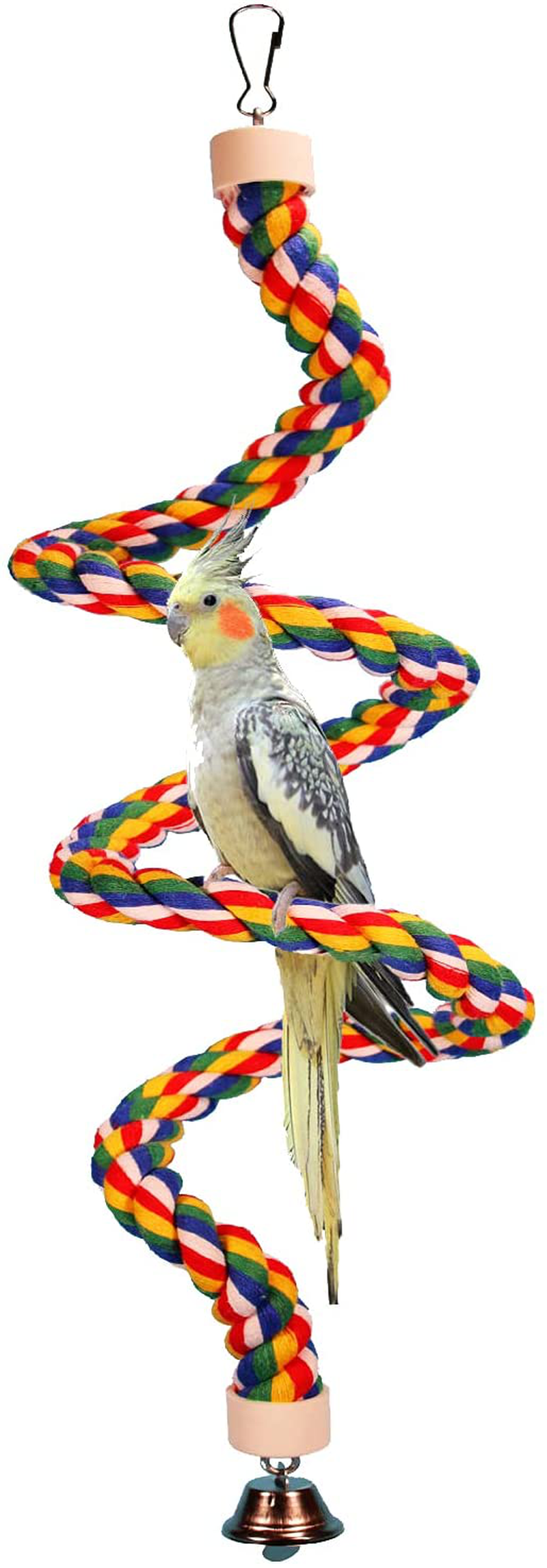 Bird Rope Perch Comfy Cotton Spiral Bungee Swing Climbing Standing Ladder for Bird Cage Parrot Toy with Bell Animals & Pet Supplies > Pet Supplies > Bird Supplies > Bird Ladders & Perches iLeson   