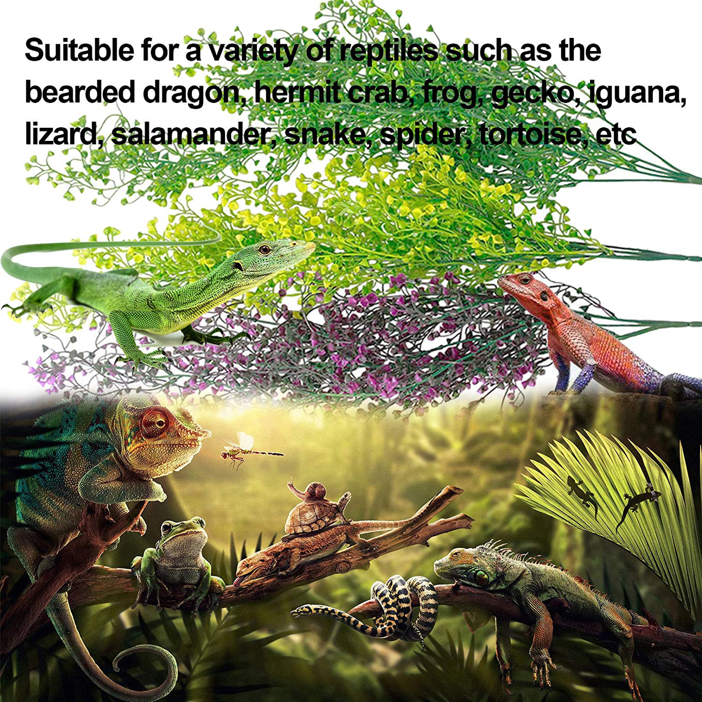 Kathson Reptile Plants Hanging Climbing Terrarium Plant Fake Plants for Reptiles Bearded Dragons Lizards Geckos Snake Hermit Crab Tank Habitat Decorations (3 PCS) Animals & Pet Supplies > Pet Supplies > Reptile & Amphibian Supplies > Reptile & Amphibian Habitat Accessories kathson   