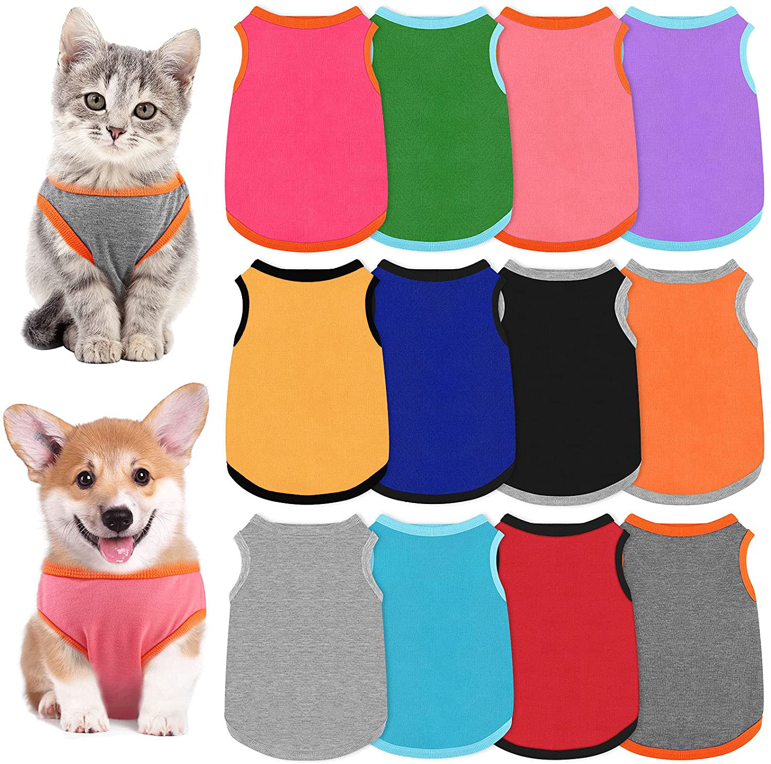 URATOT 12 Pieces Dog Shirts Pure Color Pet T Shirt Dog Outfit Soft and Breathable Pet Puppy Blank Clothes for Cats and Dogs, Size Medium