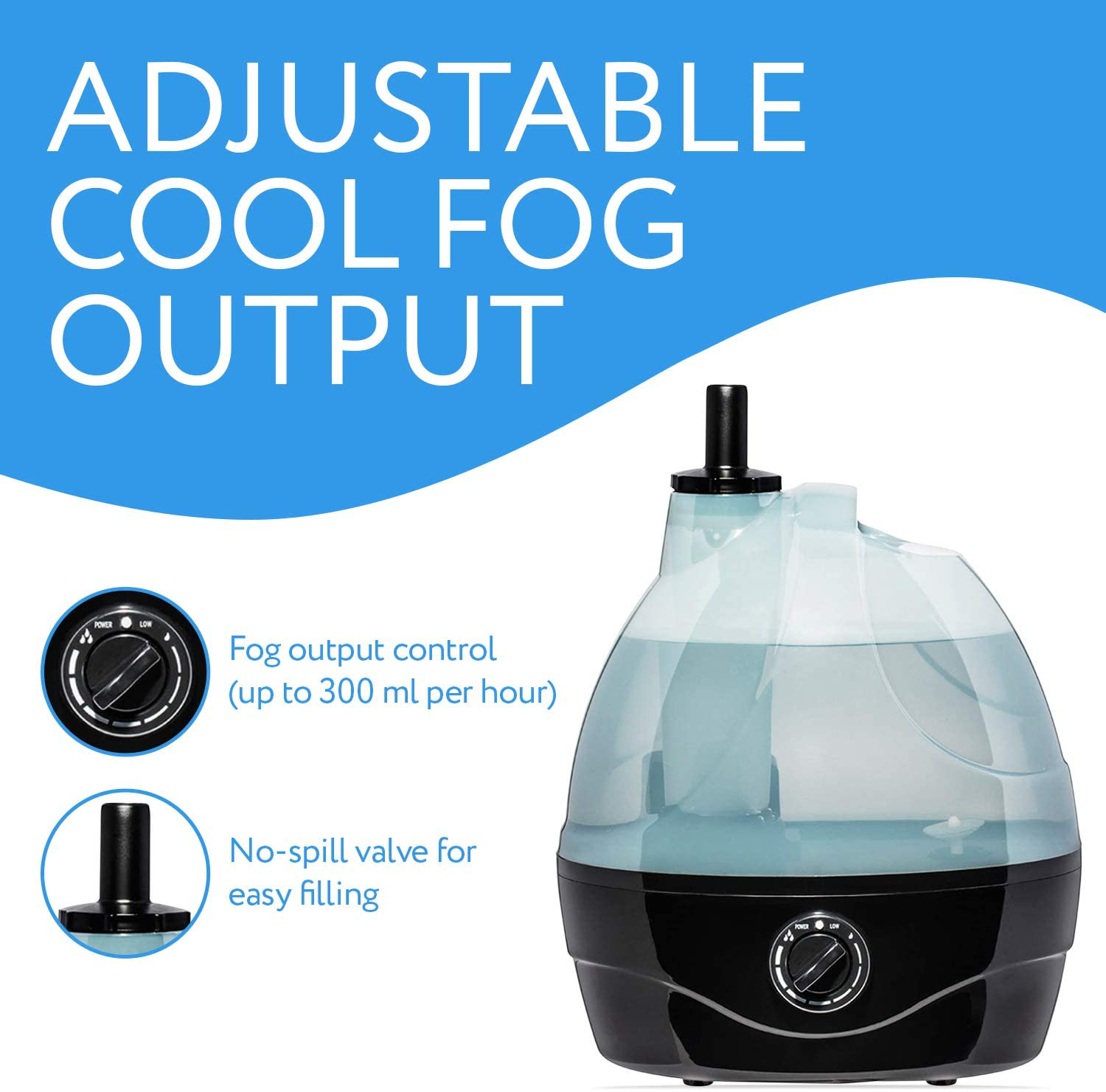 Reptile Humidifier / Fogger - Large Tank - Ideal for a Variety of Reptiles / Amphibians / Herps - Compatible with All Terrariums and Enclosures - by Evergreen Pet Supplies