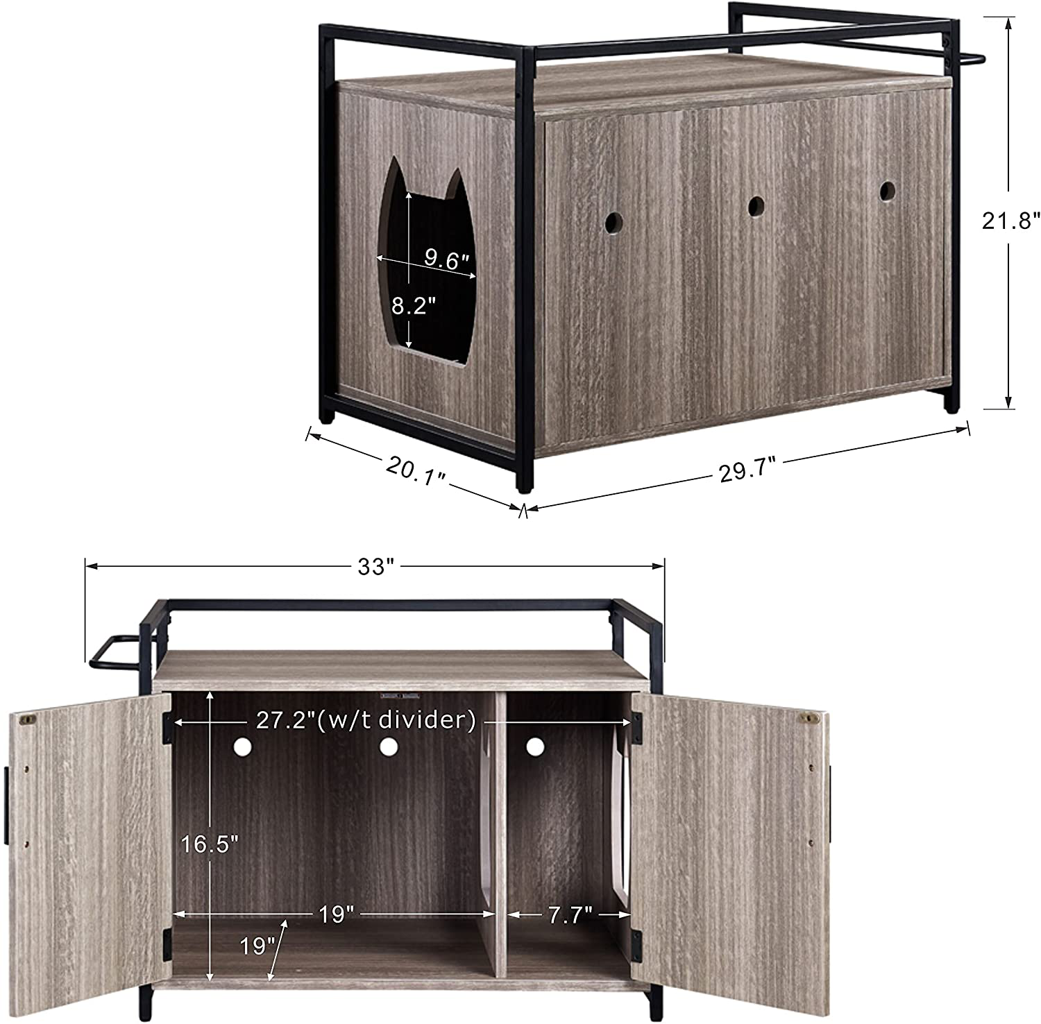Unipaws Cat Litter Box Enclosure with Metal Frame, Privacy Cat Washroom Bench, Litter Box Hidden, Pet Crate with Iron and Wood Sturdy Structure, Cat House Nightstand