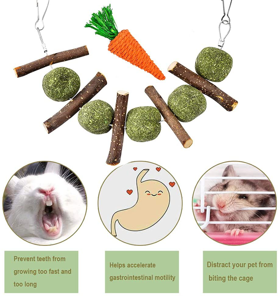 Rabbit Toys, Bunny Chew Toy for Teeth & Gnawing Treats, 100% Natural Organic Wood Apple Sticks and Timothy Hay Balls, Carrot Toys for Rabbit, Bunny，Chinchillas, Guinea Pigs, Hamsters, Rodent Animals & Pet Supplies > Pet Supplies > Small Animal Supplies > Small Animal Treats WoLover   