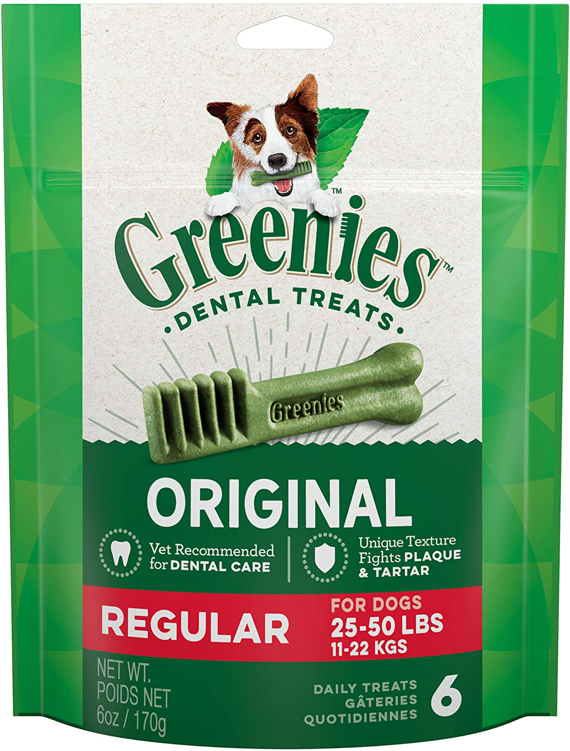 Greenies Original Regular Natural Dental Dog Treats (25-50Lb. Dogs) Animals & Pet Supplies > Pet Supplies > Small Animal Supplies > Small Animal Treats Greenies 6 Treats  