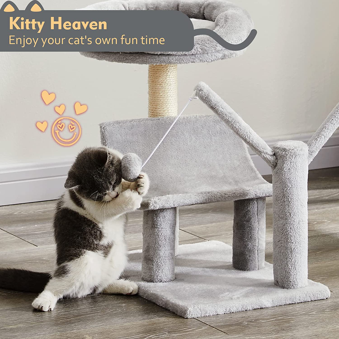 SUPERJARE Cat Tree with Plush Perchs, Indoor Cat Play Tower with 2 Dangling Balls, Kitten Activity Center with Scratching Board & Posts Animals & Pet Supplies > Pet Supplies > Cat Supplies > Cat Furniture SUPERJARE   