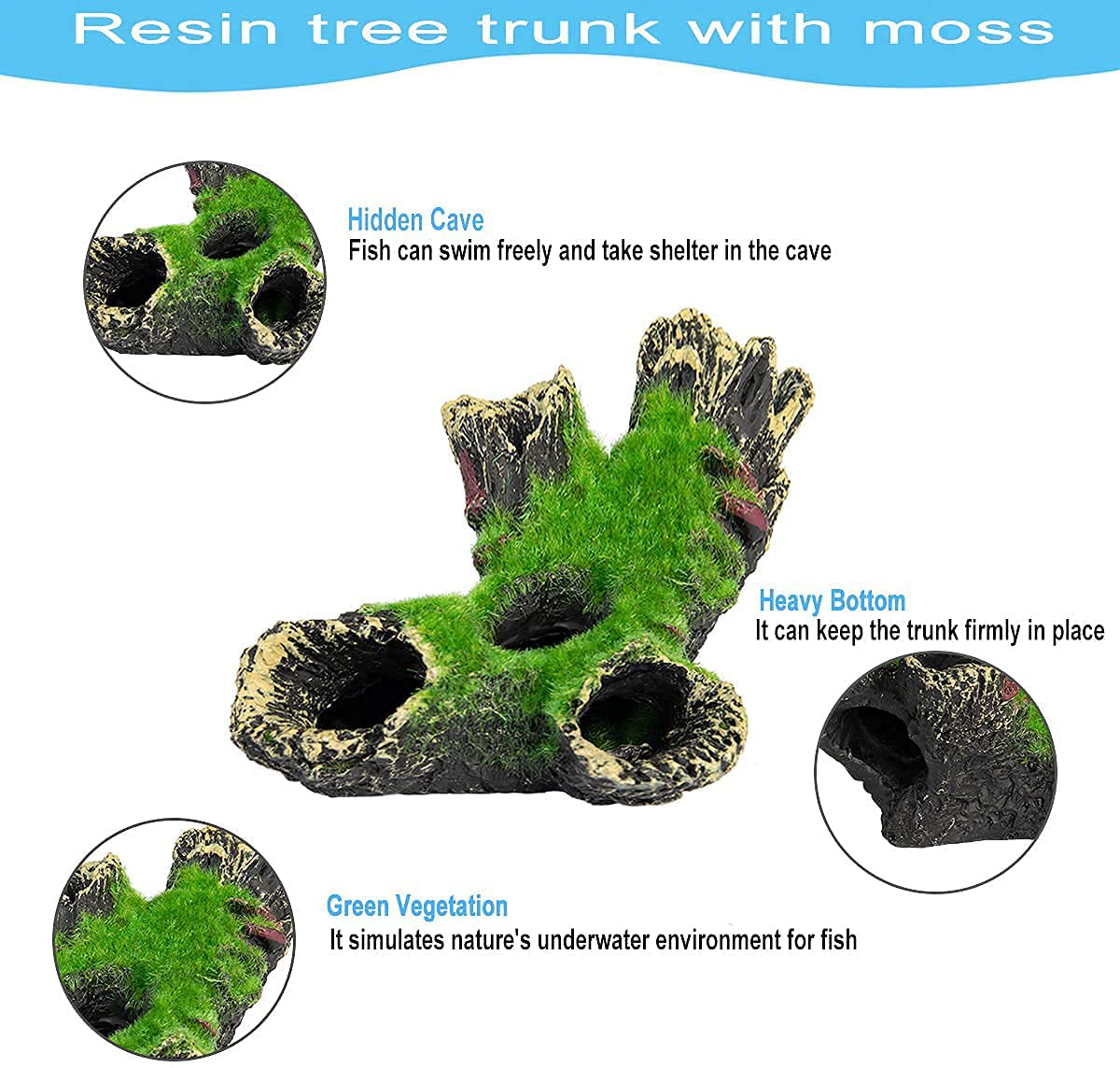 Cousduobe Aquarium Fish Tank Decorations Accessories, with Mossy Trunk and Hollow Baeerl Hiding Place, Suitable for Home Office Aquarium Decorations Animals & Pet Supplies > Pet Supplies > Fish Supplies > Aquarium Decor CousDUoBe   