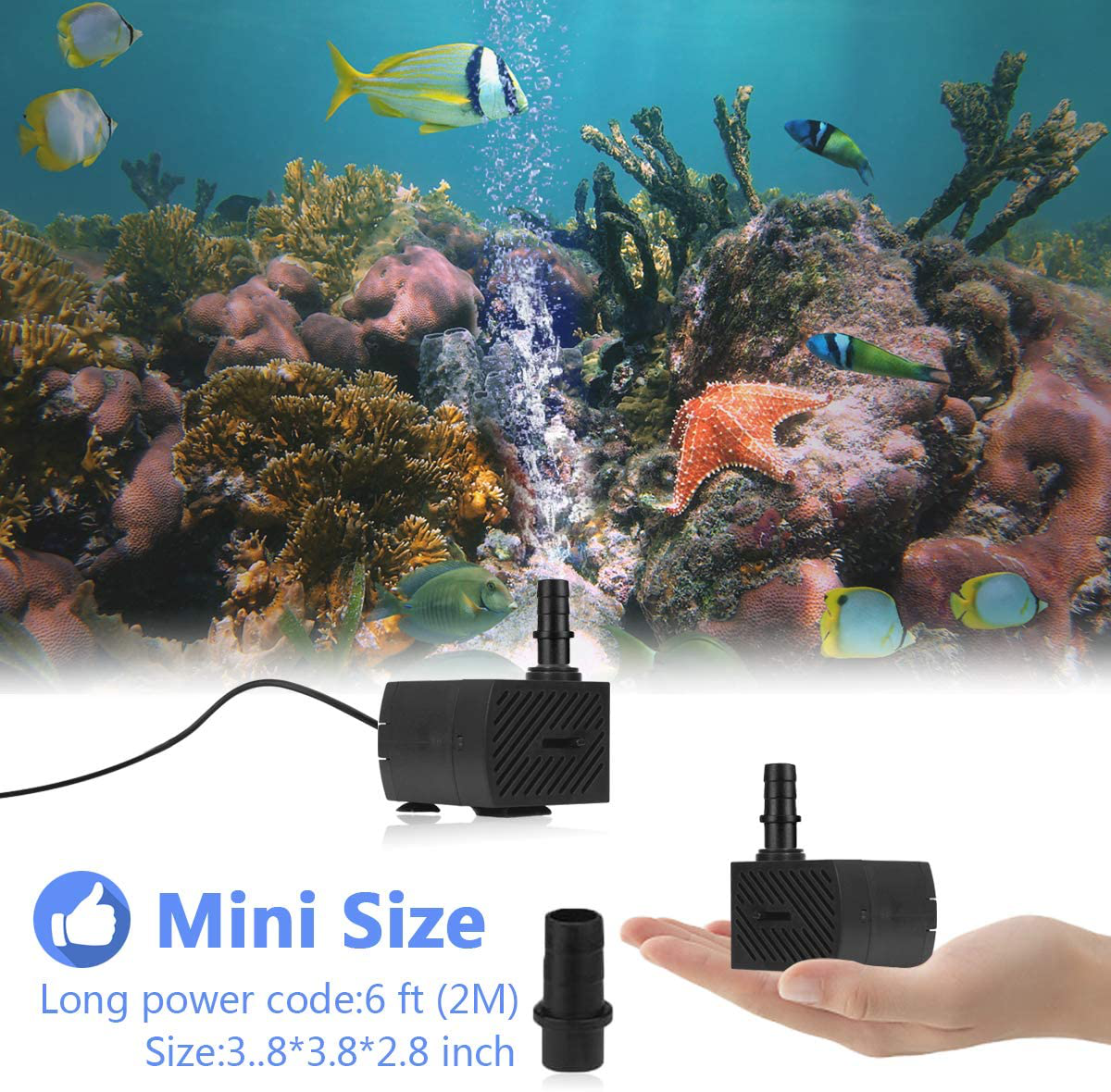 Submersible Water Pump 4W 280L/H Fountain Water Pump for Pond/Aquarium/Fish Tank/Statuary/Hydroponics with 5Ft (150CM) Power Cord Animals & Pet Supplies > Pet Supplies > Fish Supplies > Aquarium & Pond Tubing Foooxmart   